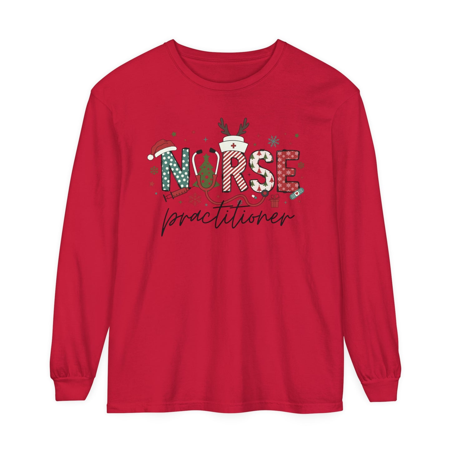 Nurse practitioner Christmas Shirt, Comfort Colors Long Sleeve, festive Christmas  Nurse practitioner , gift for any Peds nurse!