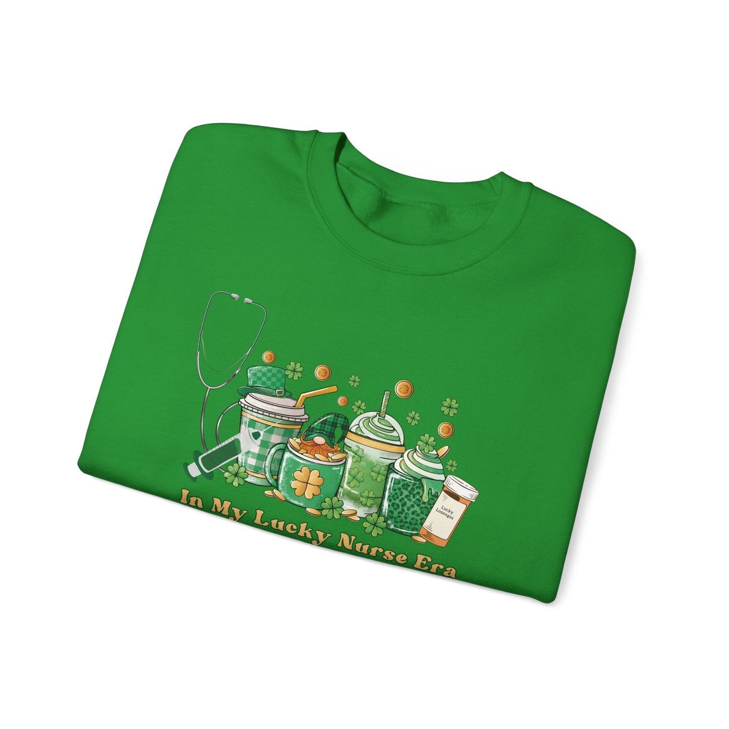 Nurse St. Patricks Sweatshirt , In my lucky Nurse Era, coffee, stethoscope, shots sweatshirt.