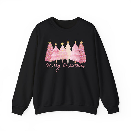 Cute pink Christmas Sweatshirt, beautiful pink and gold Christmas Trees