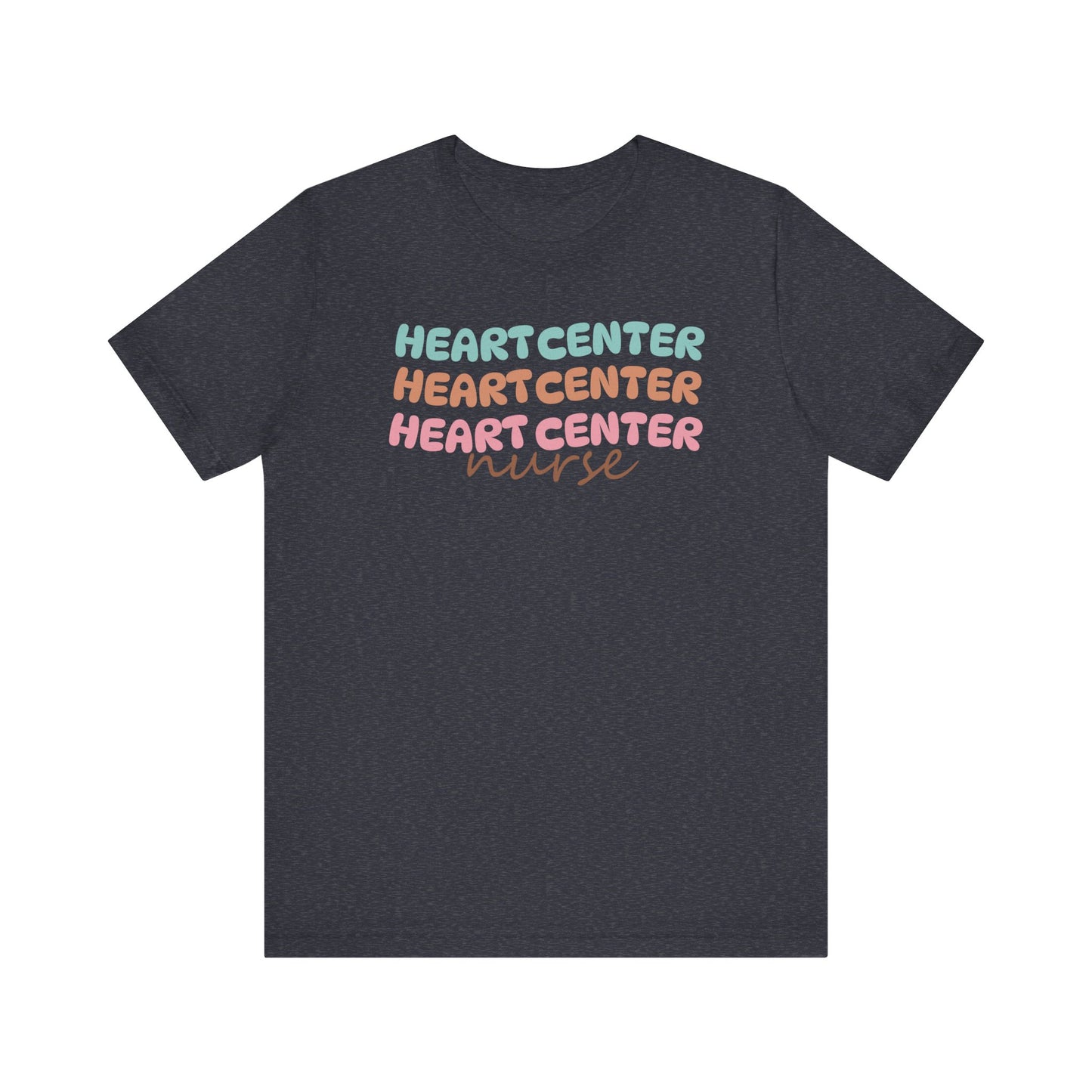 Rainbow Heart Center Bella Canvas Tshirt, multicolor tshirt perfect for work or out.