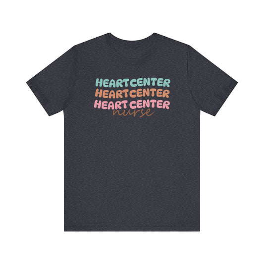 Rainbow Heart Center Bella Canvas Tshirt, multicolor tshirt perfect for work or out.