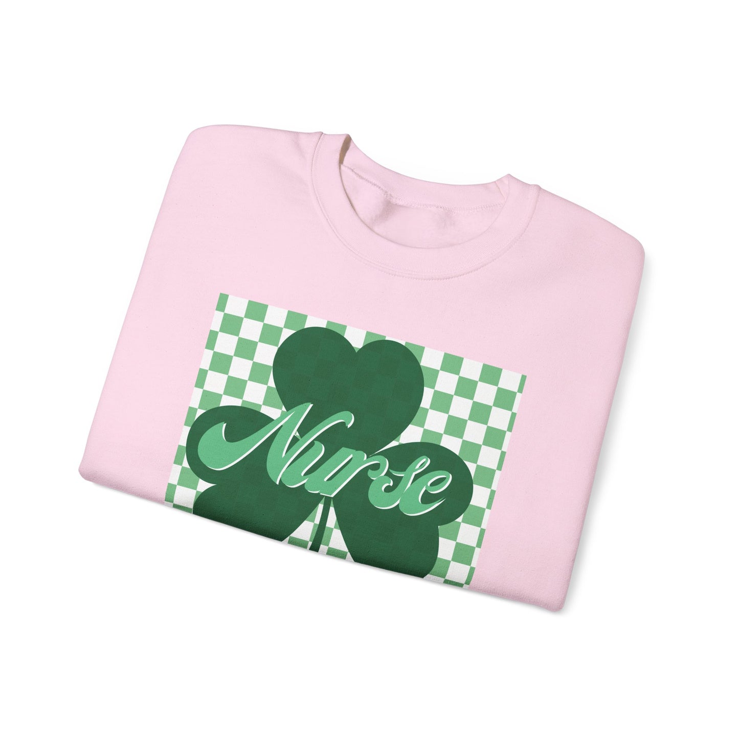 Retro Green Checkered Clover Nurse St. Patricks Clover Sweatshirt,  Heart RN, nurse, retro lucky nurse, ED RN Nurse St. Pattys Sweatshirt