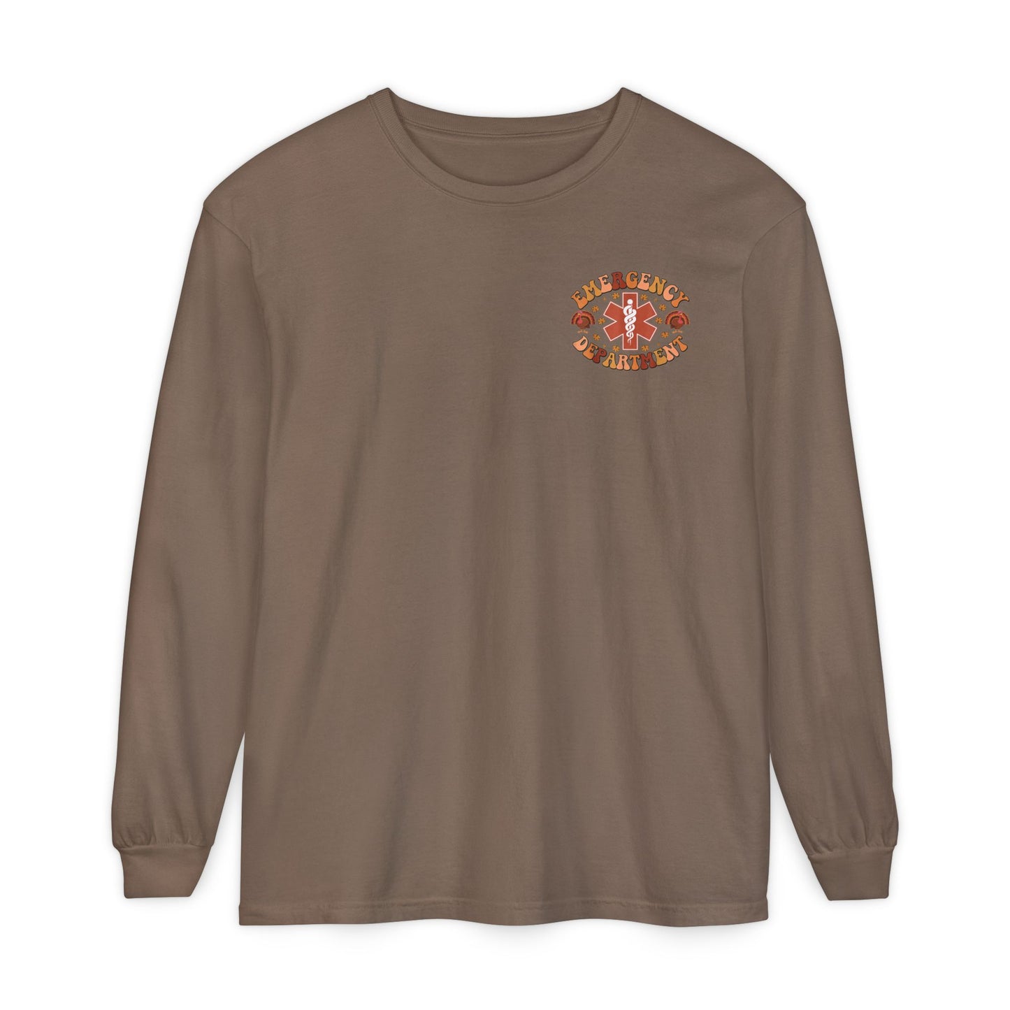 Turkey front ED sign, thanksgiving theme ED Nurse longsleeve , pediatric nurse shirt, comfort colors turkey nurse shirt, Peds nurse,fall nurse shirt