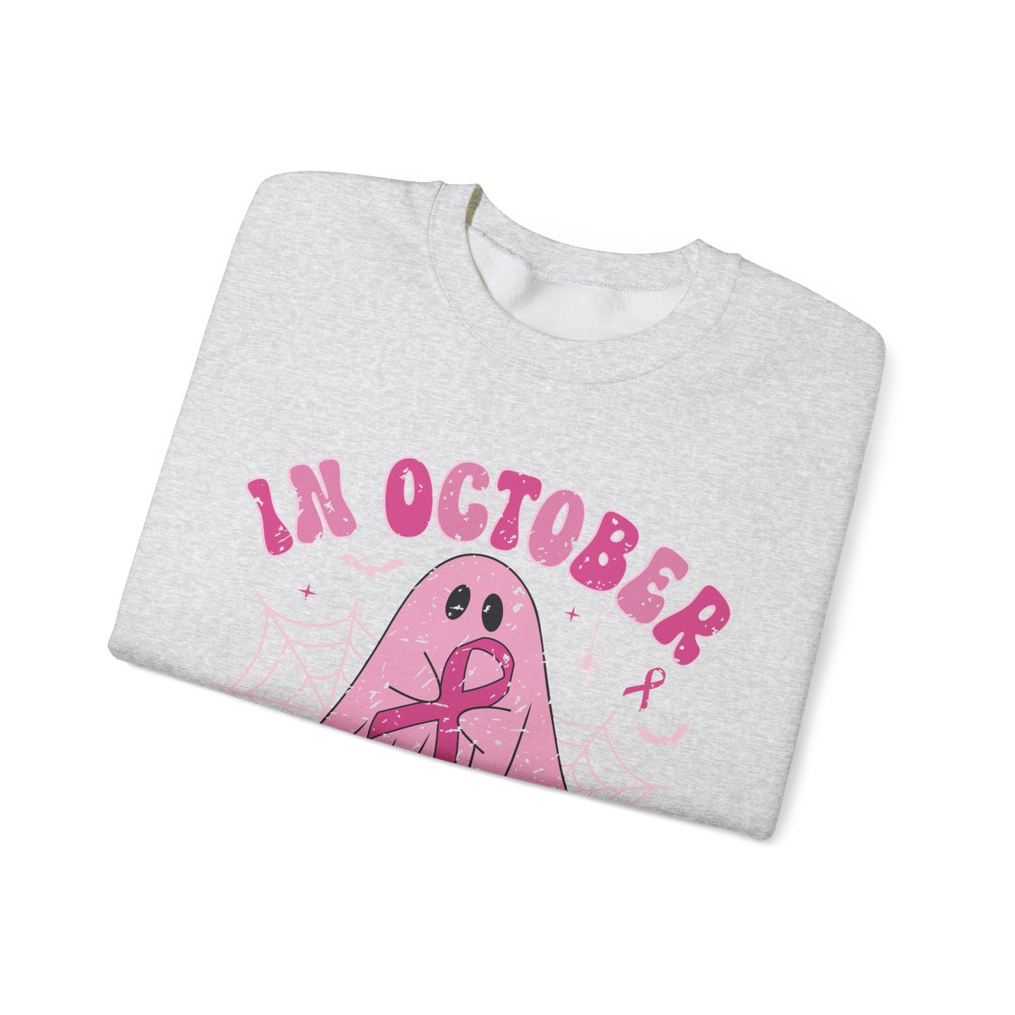 Cute Breast Cancer Awareness Ghost Sweatshirt, In October We Wear Pink, cozy sweatshirt to support breast cancer