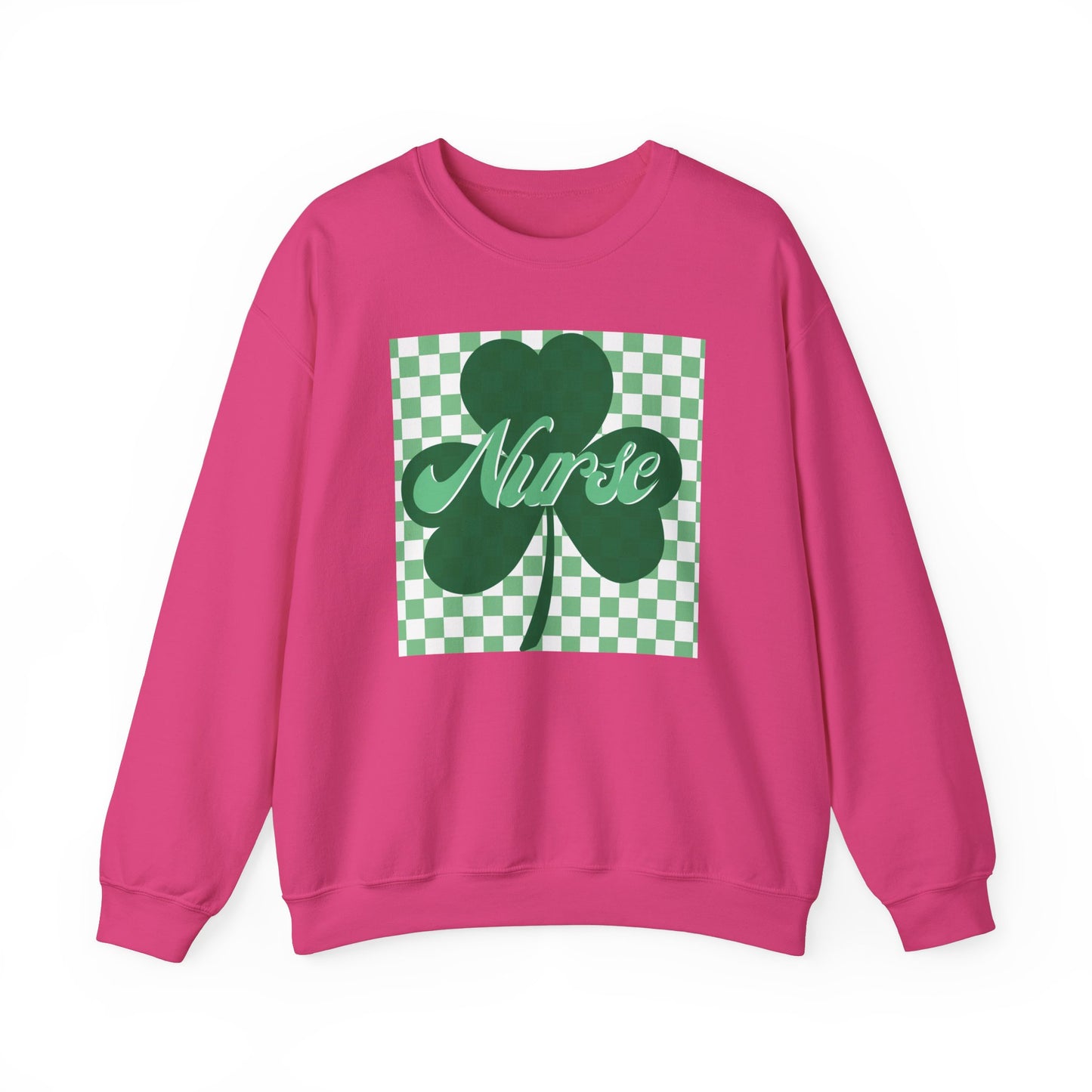 Retro Green Checkered Clover Nurse St. Patricks Clover Sweatshirt,  Heart RN, nurse, retro lucky nurse, ED RN Nurse St. Pattys Sweatshirt