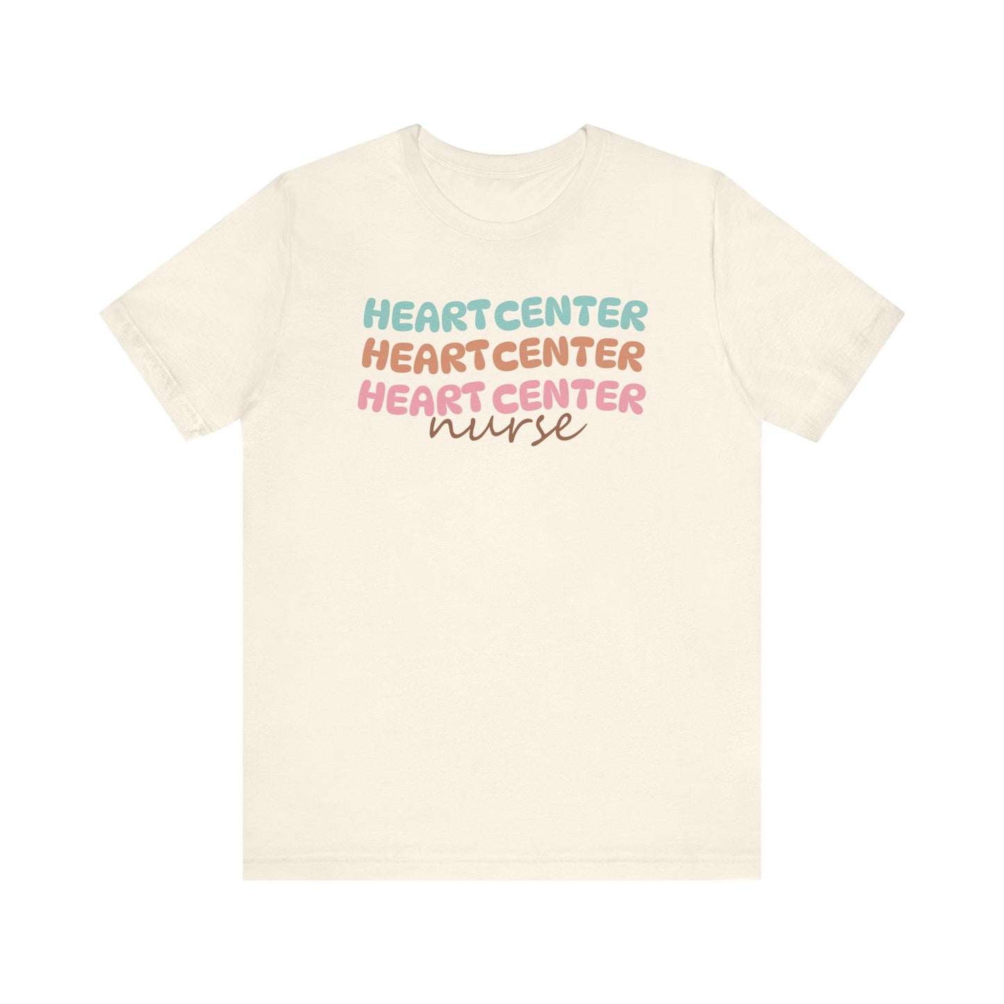 Rainbow Heart Center Bella Canvas Tshirt, multicolor tshirt perfect for work or out.