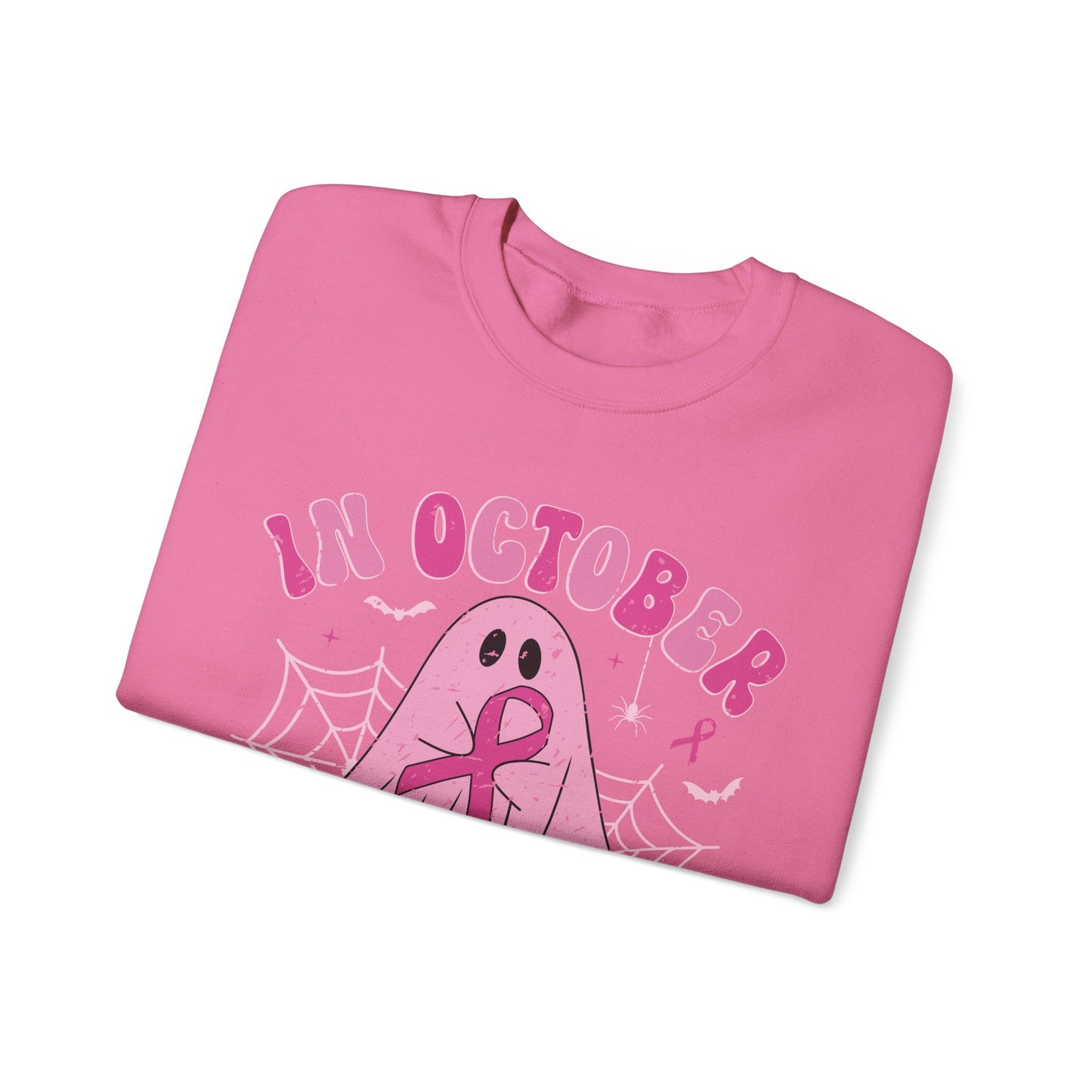 Cute Breast Cancer Awareness Ghost Sweatshirt, In October We Wear Pink, cozy sweatshirt to support breast cancer