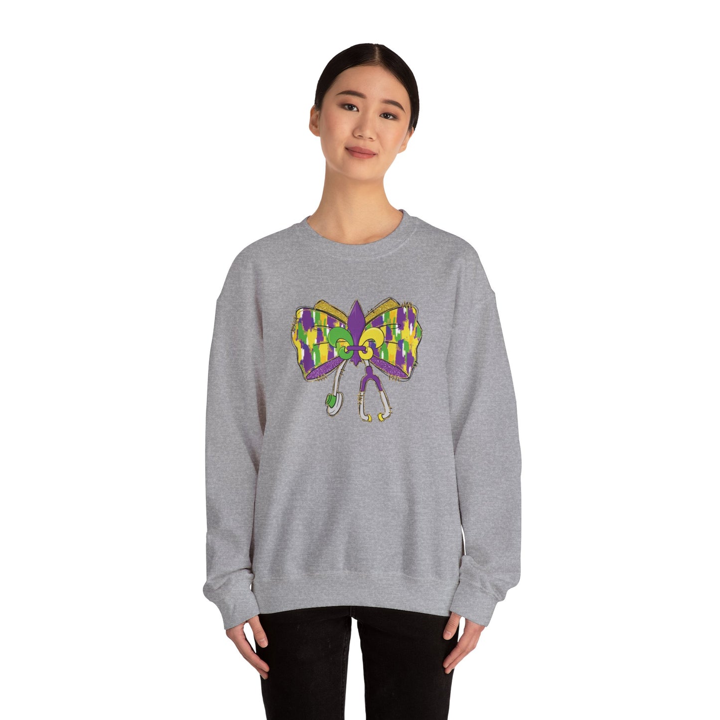 Mardi Gras  colorful bow Nurse Gildan Sweatshirt