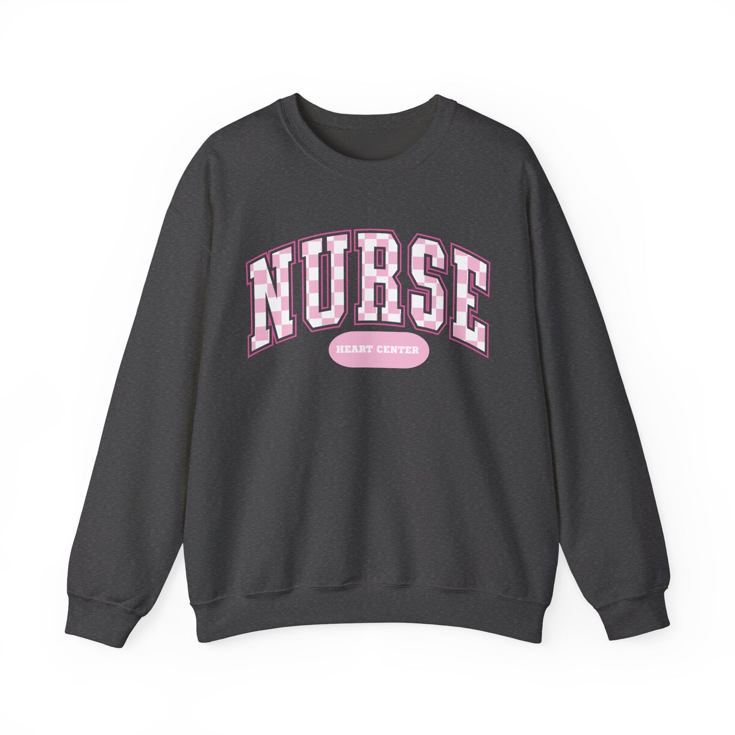 Retro Checkered Heart Center Varsity Letter Nurse Sweatshirt, Comfy Gildan Sweatshirt