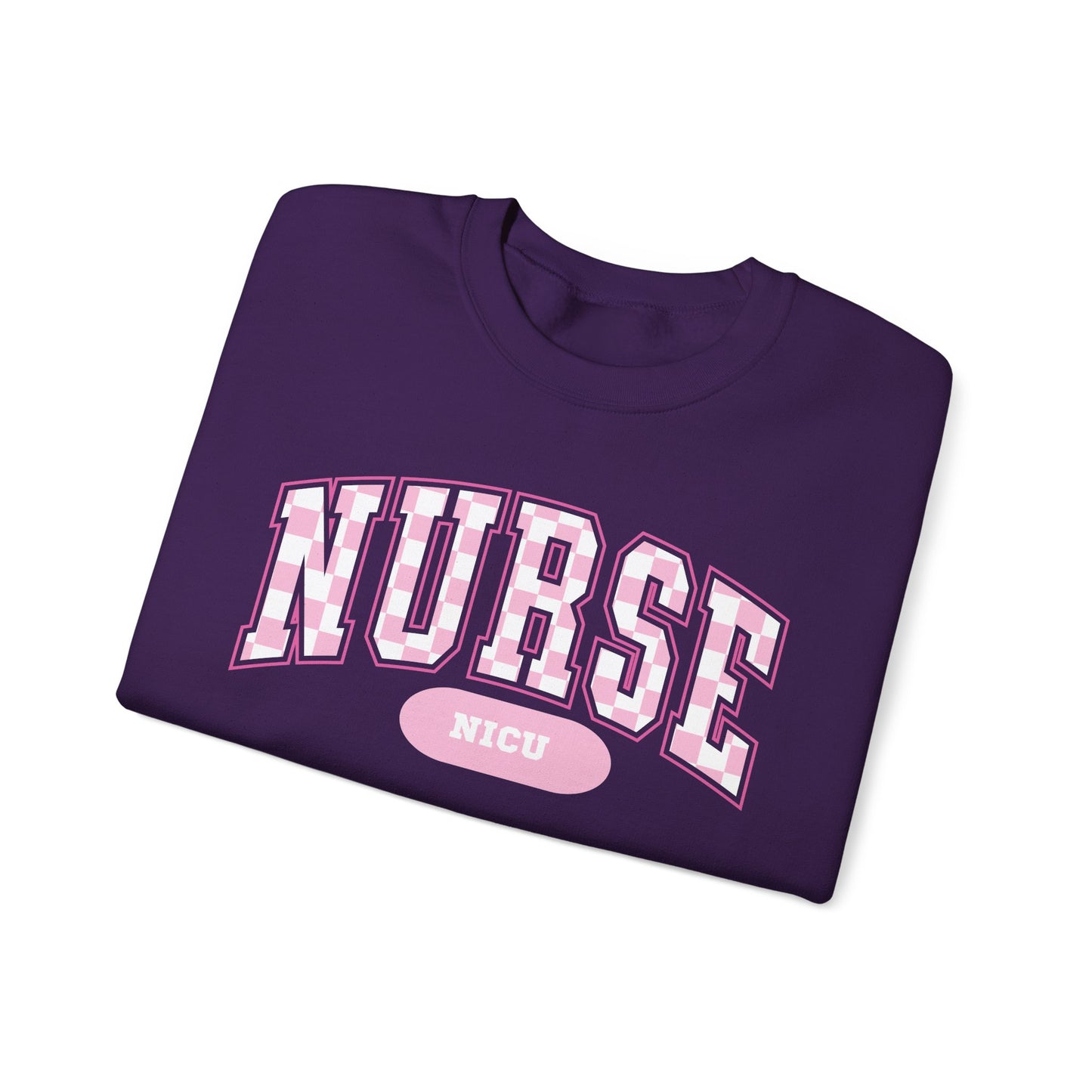Retro Checkered NICU Nurse Varsity Letter Nurse Sweatshirt, Gildan Comfy Sweatshirt