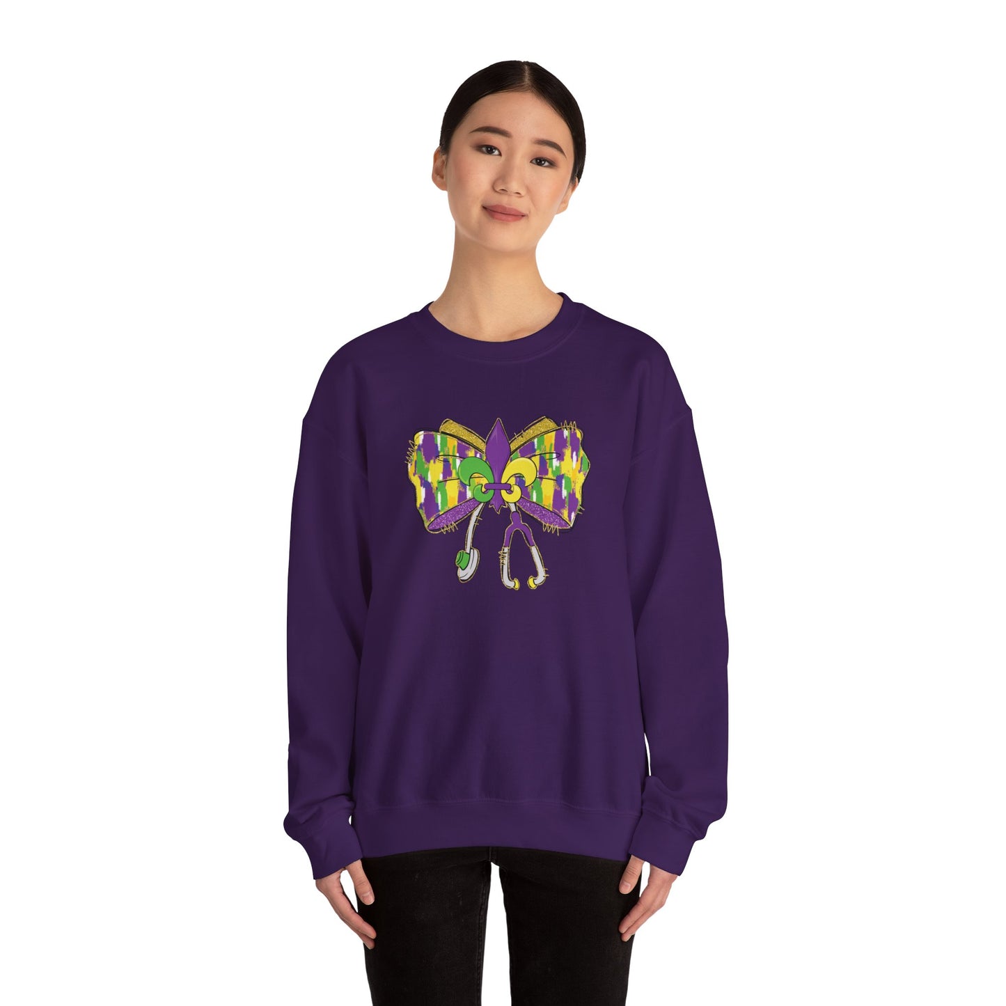 Mardi Gras  colorful bow Nurse Gildan Sweatshirt