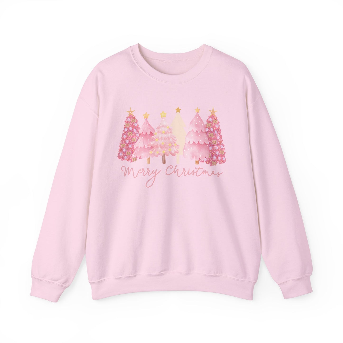 Cute pink Christmas Sweatshirt, beautiful pink and gold Christmas Trees