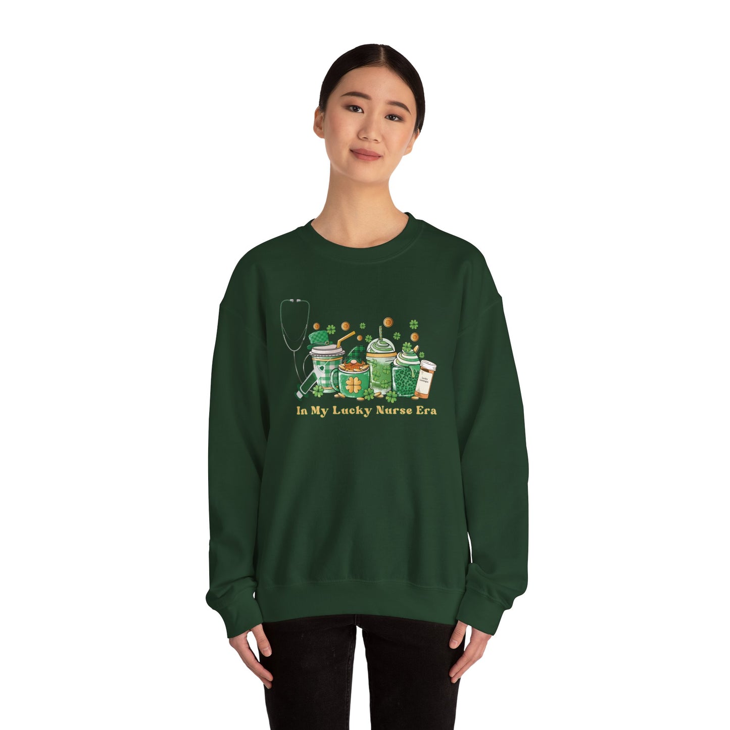 Nurse St. Patricks Sweatshirt , In my lucky Nurse Era, coffee, stethoscope, shots sweatshirt.