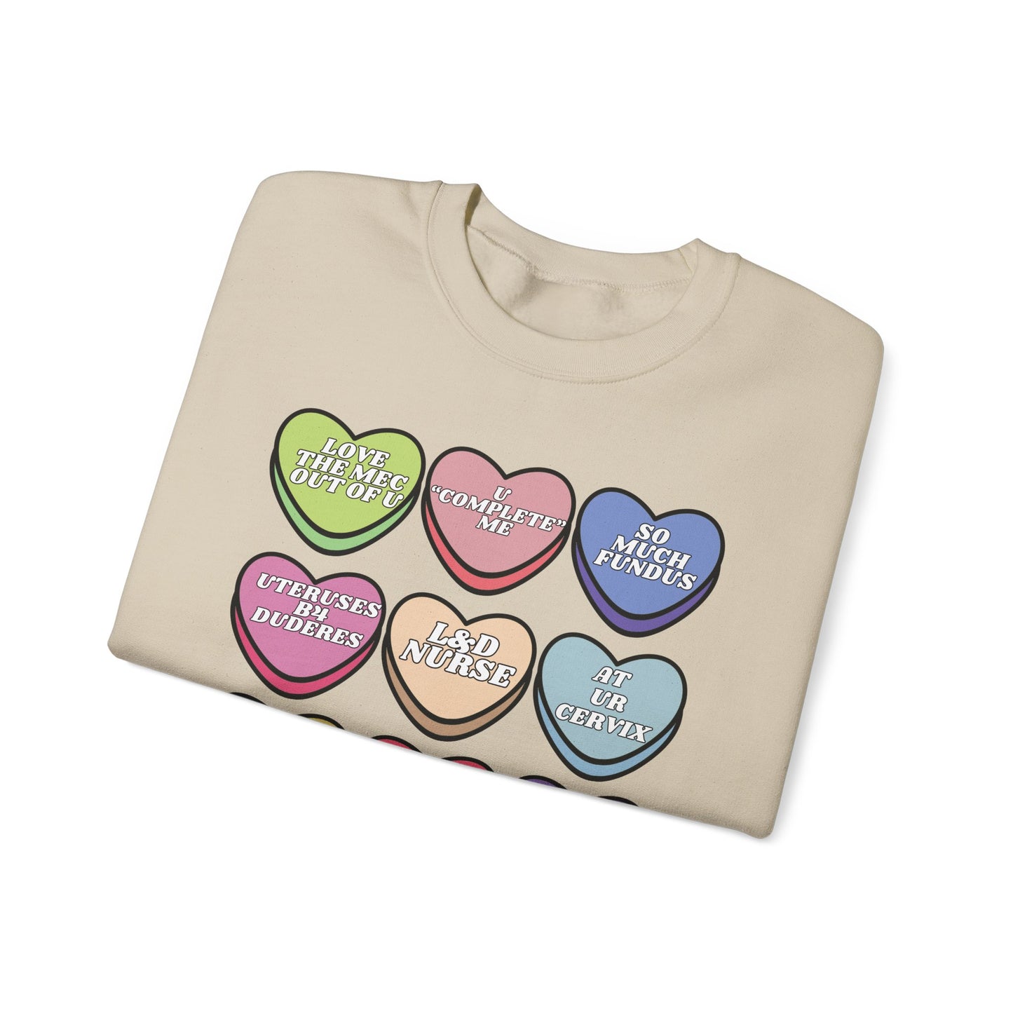 L&D Nurse Valentine’s Day Candy Heart Sweatshirt, funny Labor and Delivery  sayings, match your coworkers this Valentine’s Day