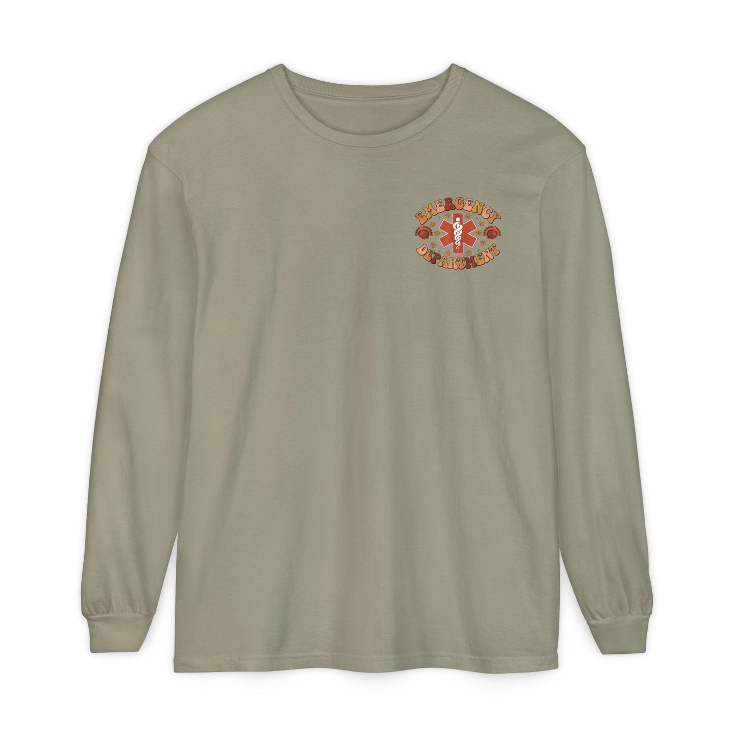 Turkey front ED sign, thanksgiving theme ED Nurse longsleeve , pediatric nurse shirt, comfort colors turkey nurse shirt, Peds nurse,fall nurse shirt