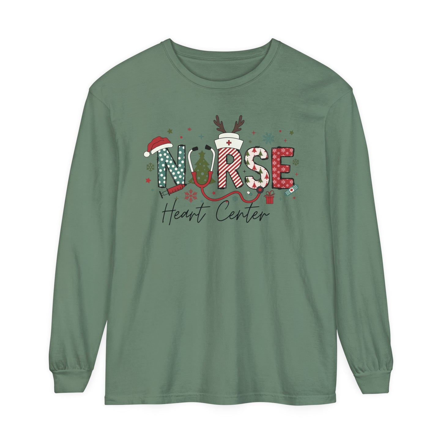 Heart center  Christmas sweatshirt, Festive shirt,Nurse Christmas Long Sleeve, comfort colors, perfect for groups!