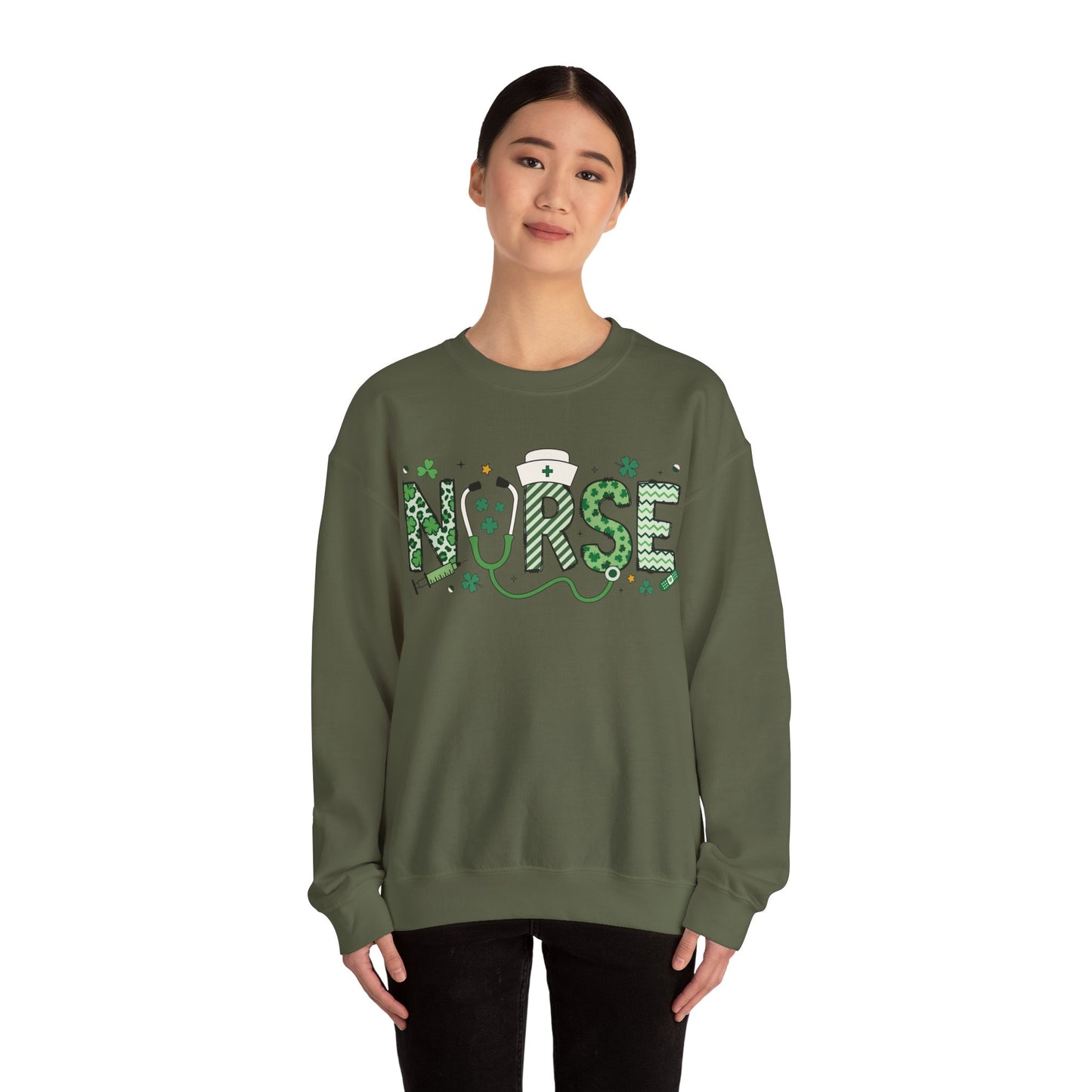 Festive Nurse St. Patricks Day Sweatshirt,  RN sweatershirt, ER Nurse, NICU Nurse, PICU nurse, clover, lucky nurse sweatshirt.