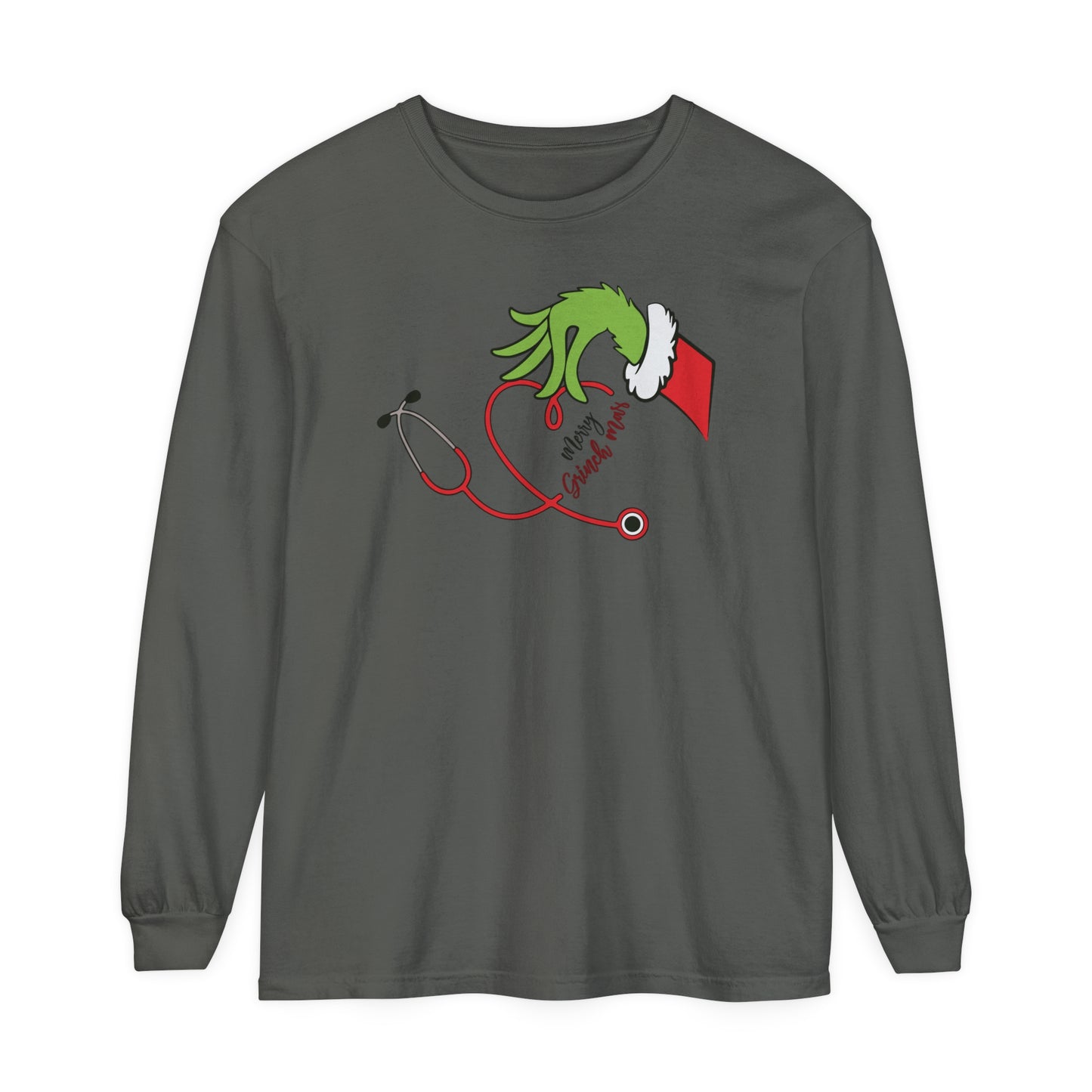 Merry Grinchmas, Santa Christmas sweater, comfort colors long sleeve, gift for any nurse this Holiday Season