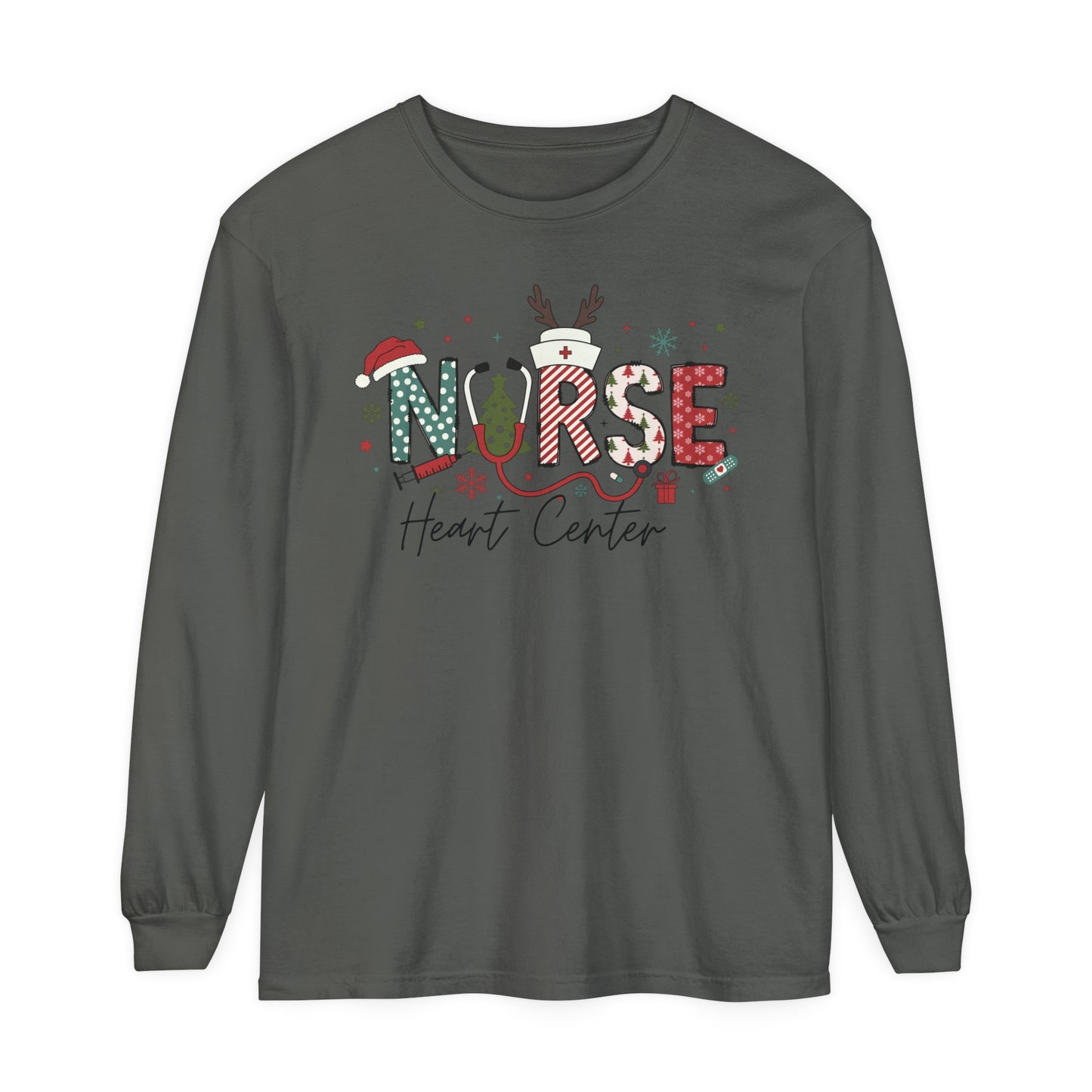 Heart center  Christmas sweatshirt, Festive shirt,Nurse Christmas Long Sleeve, comfort colors, perfect for groups!