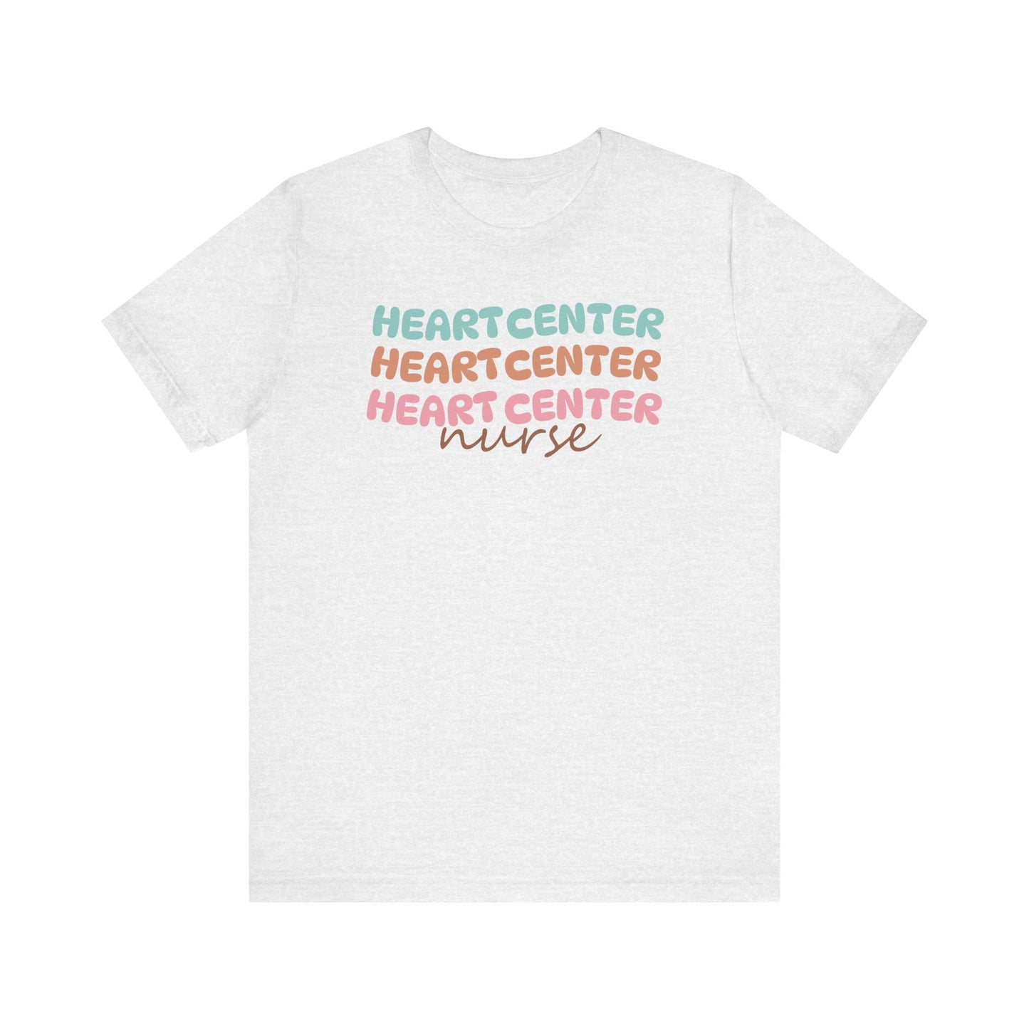 Rainbow Heart Center Bella Canvas Tshirt, multicolor tshirt perfect for work or out.