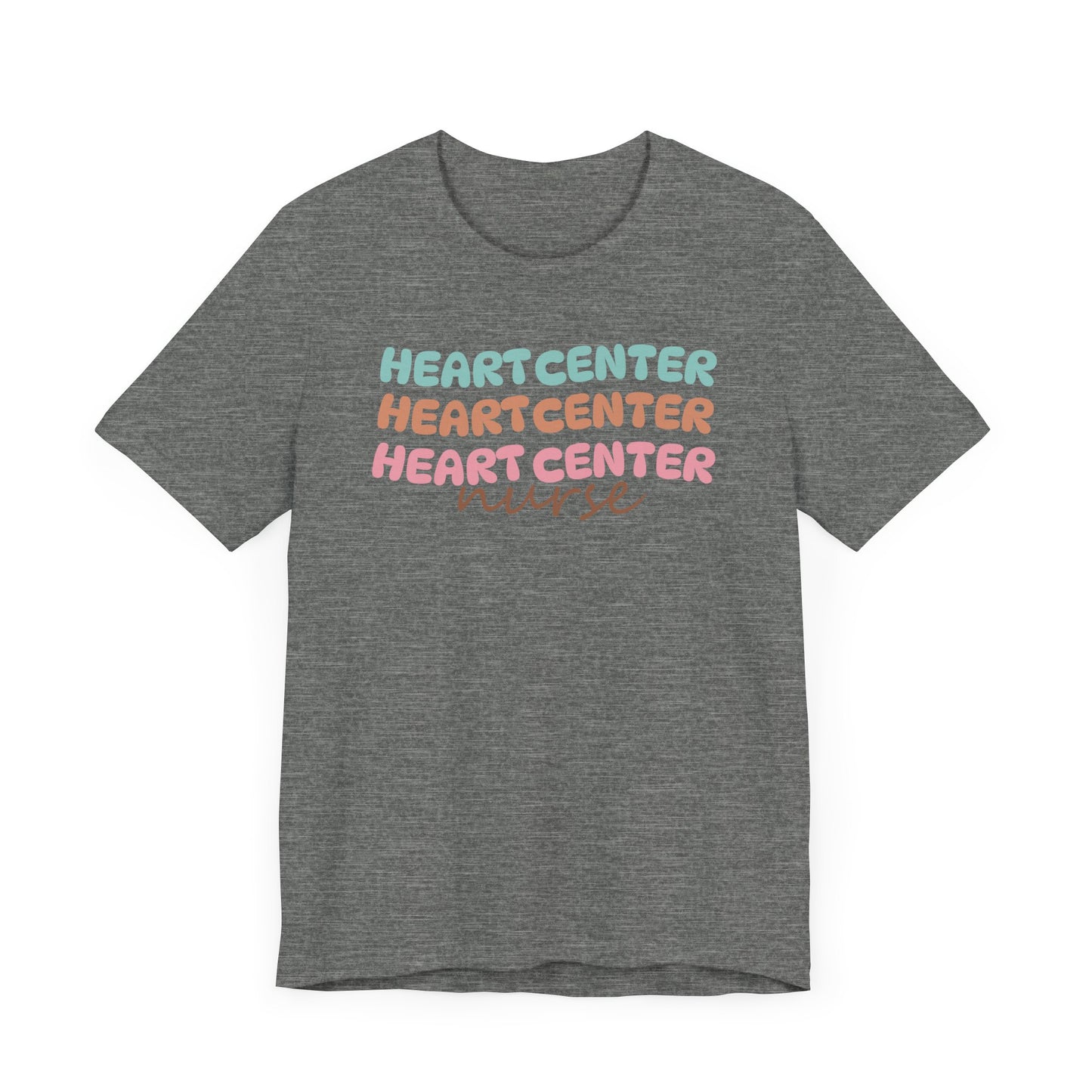Rainbow Heart Center Bella Canvas Tshirt, multicolor tshirt perfect for work or out.