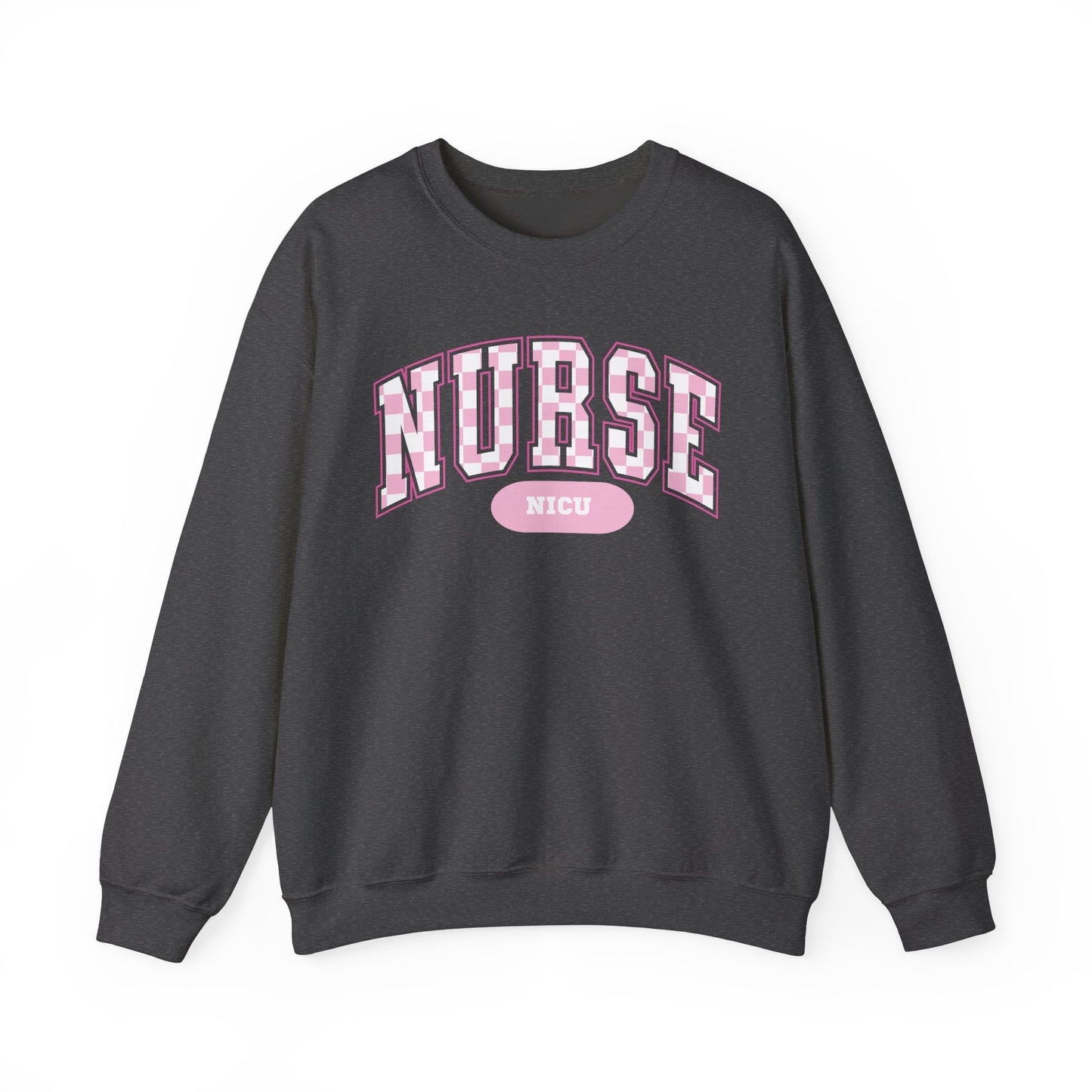 Retro Checkered NICU Nurse Varsity Letter Nurse Sweatshirt, Gildan Comfy Sweatshirt