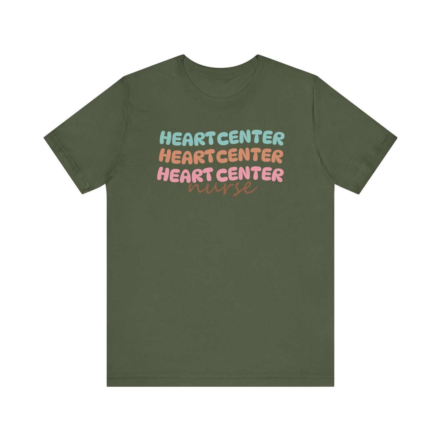Rainbow Heart Center Bella Canvas Tshirt, multicolor tshirt perfect for work or out.