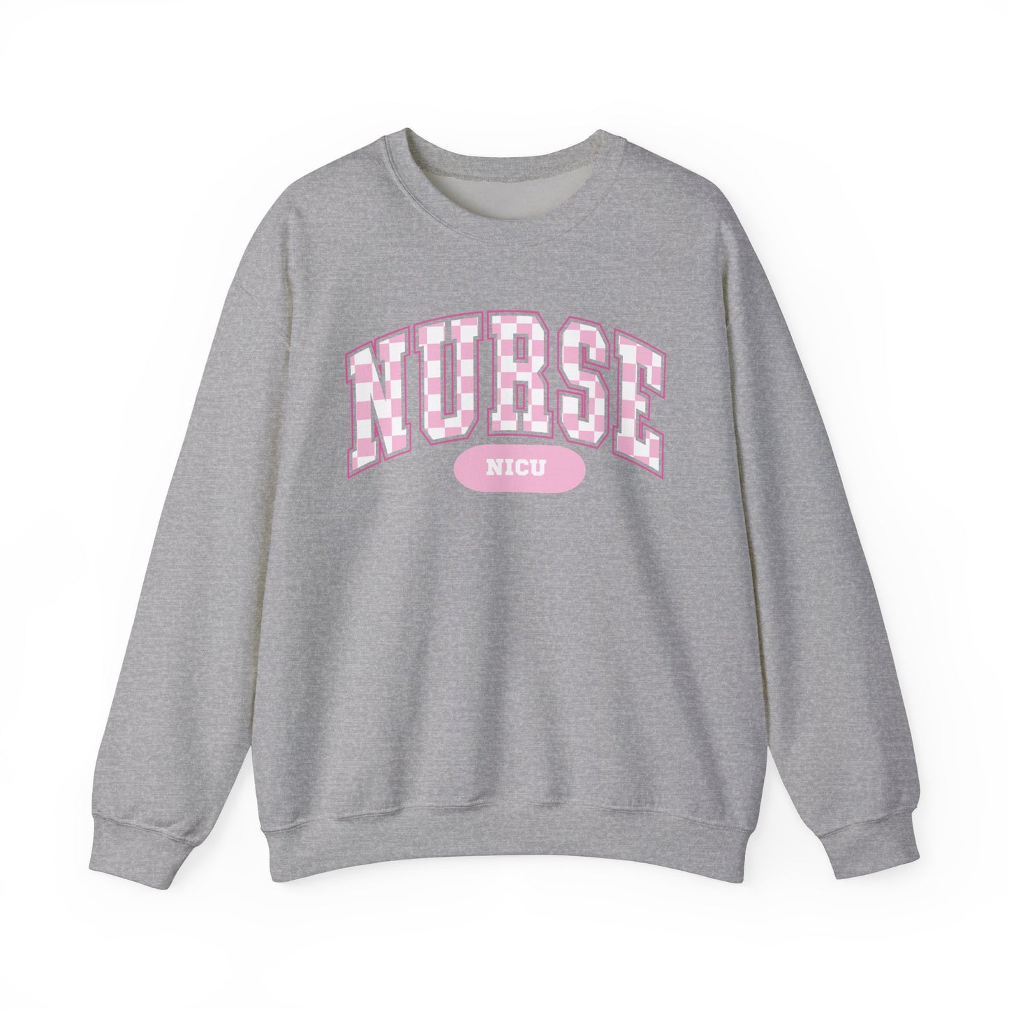 Retro Checkered NICU Nurse Varsity Letter Nurse Sweatshirt, Gildan Comfy Sweatshirt