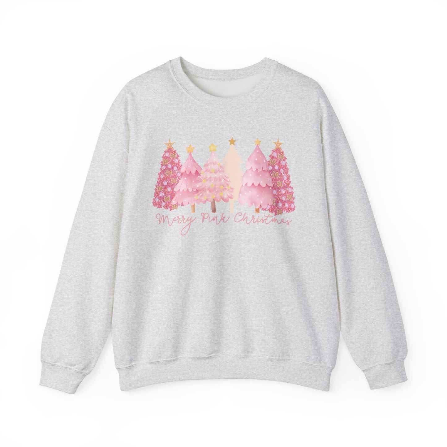 Merry Pink Christmas Sweatshirt, beautiful pink and gold Christmas Trees