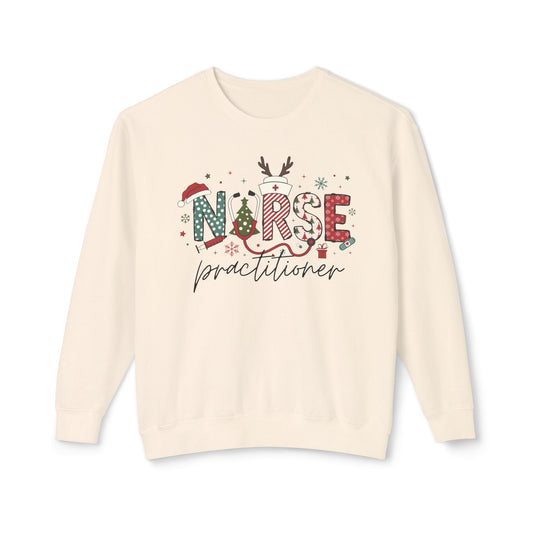 Nurse practitioner Christmas sweatshirt, comfort colors, gift for nurse practitioners,work holiday sweatshirt, reindeer sweatshirt, ornament sweatshirt