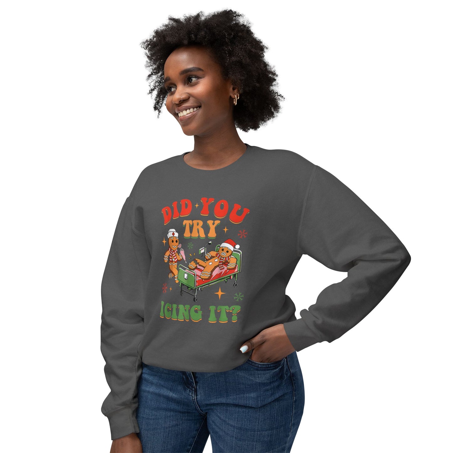 Did you try Icing It ? Comfort colors nurse funny Christmas sweater!