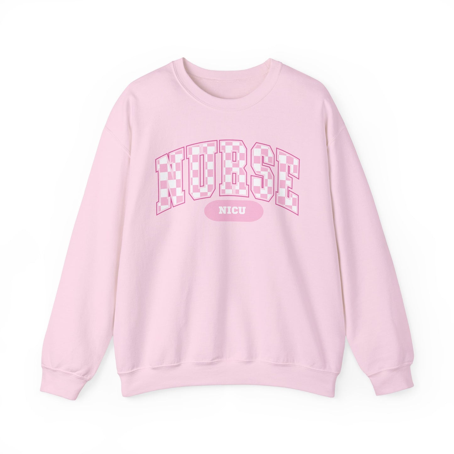 Retro Checkered NICU Nurse Varsity Letter Nurse Sweatshirt, Gildan Comfy Sweatshirt