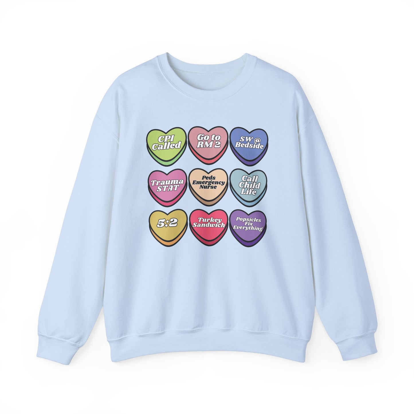 Pediatric ED Candy heart sweatshirt, perfect to match your unit this valentines Day! Gildan cozy sweatshirt