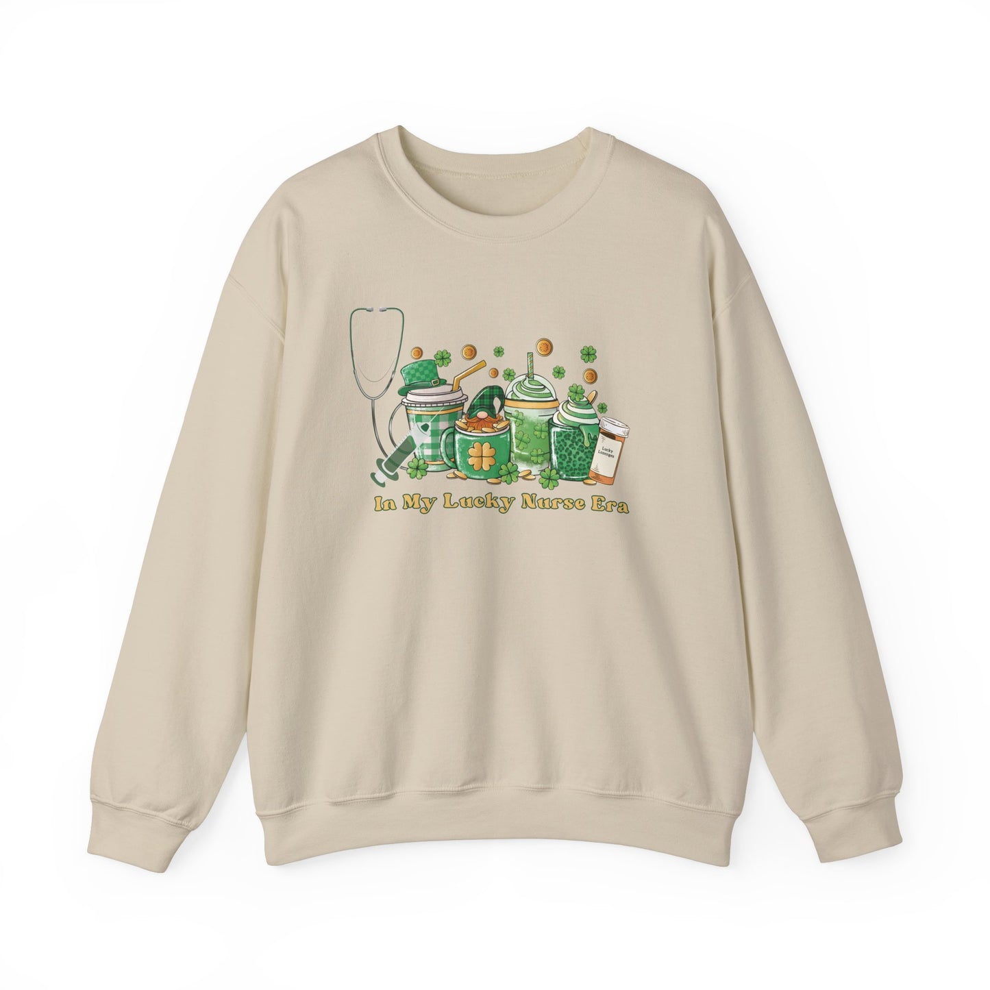 Nurse St. Patricks Sweatshirt , In my lucky Nurse Era, coffee, stethoscope, shots sweatshirt.