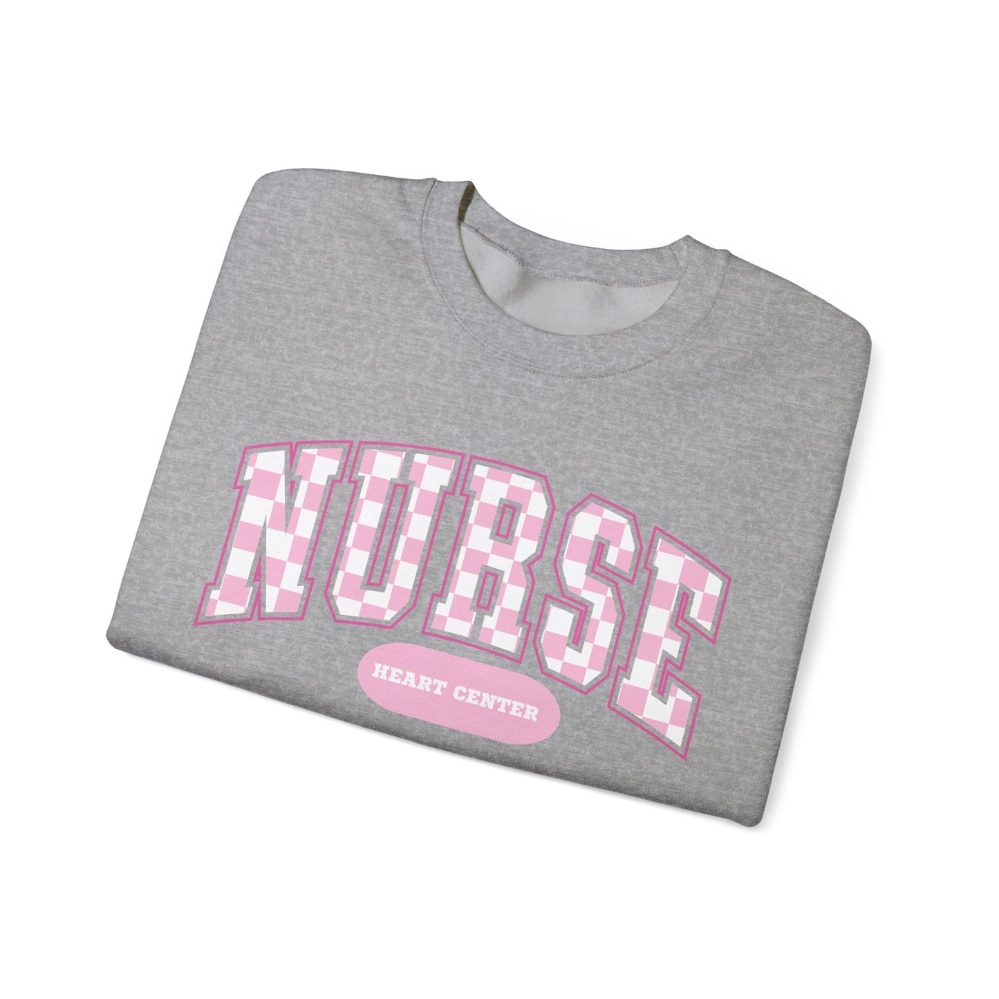 Retro Checkered Heart Center Varsity Letter Nurse Sweatshirt, Comfy Gildan Sweatshirt