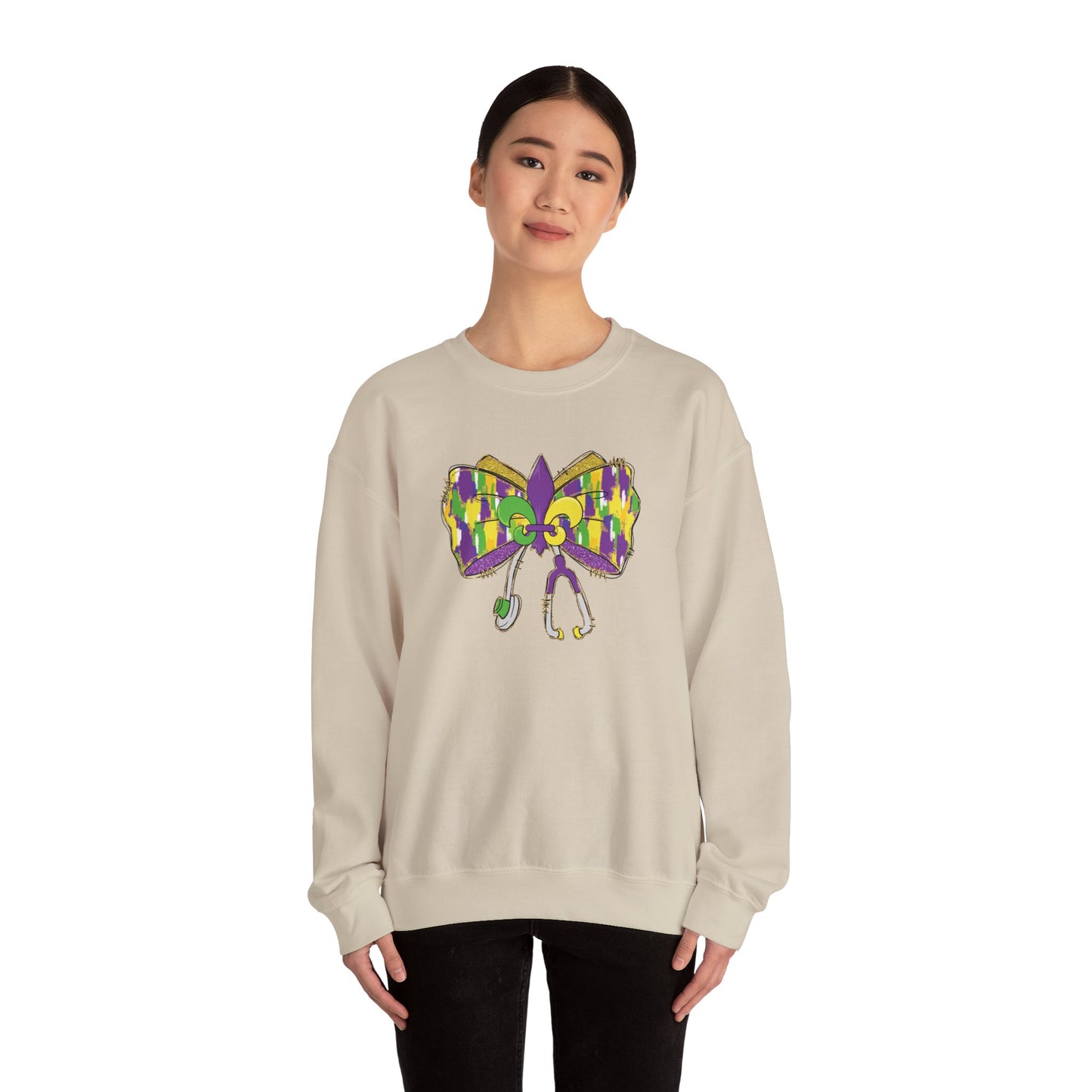 Mardi Gras  colorful bow Nurse Gildan Sweatshirt