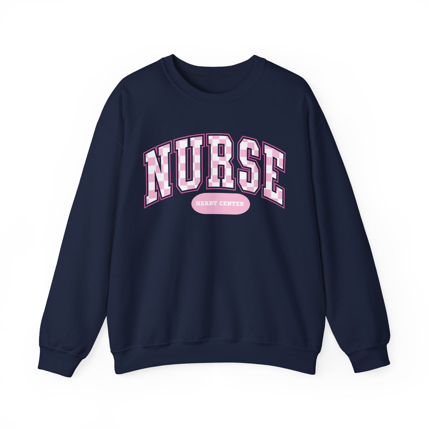 Retro Checkered Heart Center Varsity Letter Nurse Sweatshirt, Comfy Gildan Sweatshirt