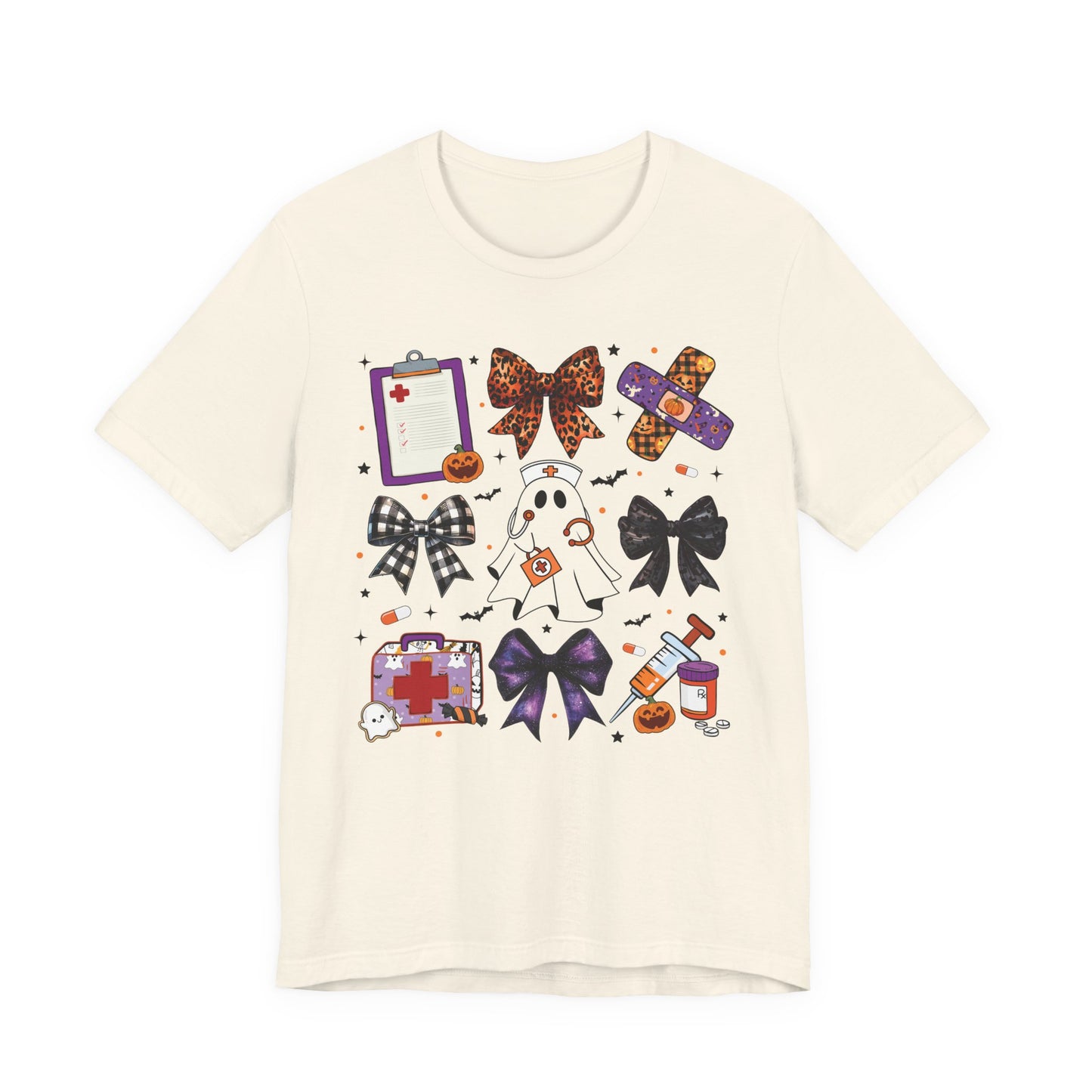 Cute fun coquette Halloween nurse shirt, fall shirt, ghost nurse shirt , emergency nurse, RN Halloween shirt , comfort colors shirt, ER RN, medical shirt