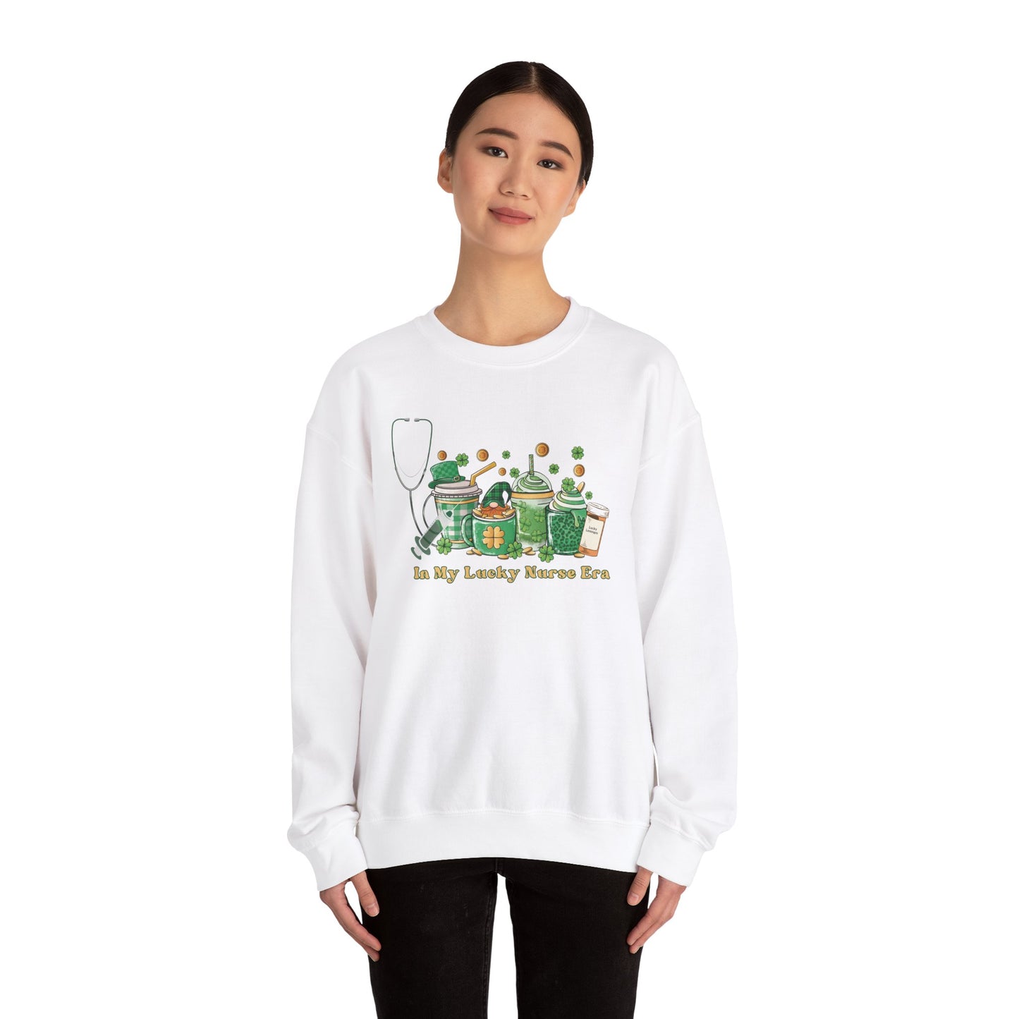 Nurse St. Patricks Sweatshirt , In my lucky Nurse Era, coffee, stethoscope, shots sweatshirt.