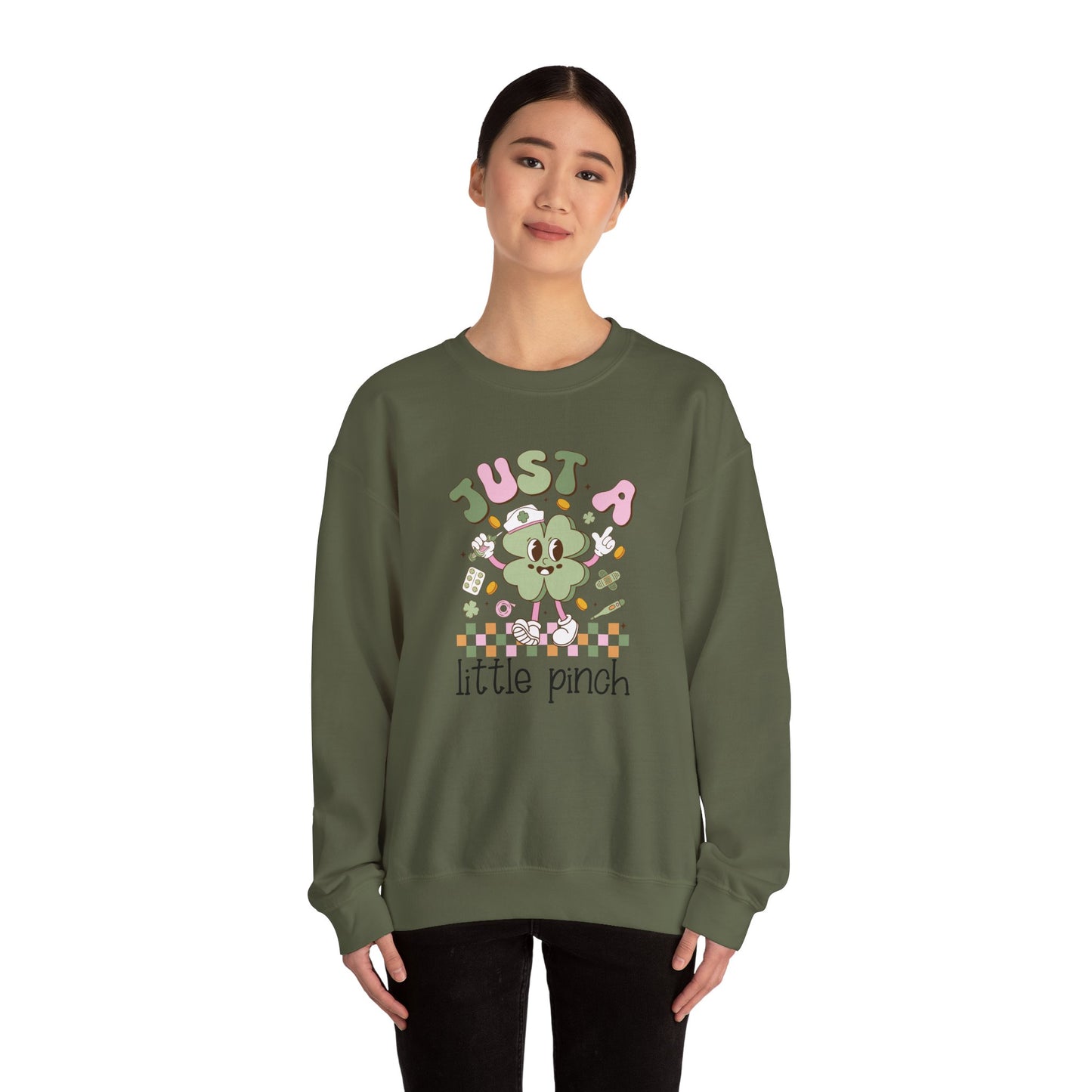 Just a little pinch Adorable Nurse St. Patricks Day Sweatshirt,  RN sweatershirt, ER Nurse, NICU Nurse, PICU nurse, clover, lucky nurse sweatshirt.