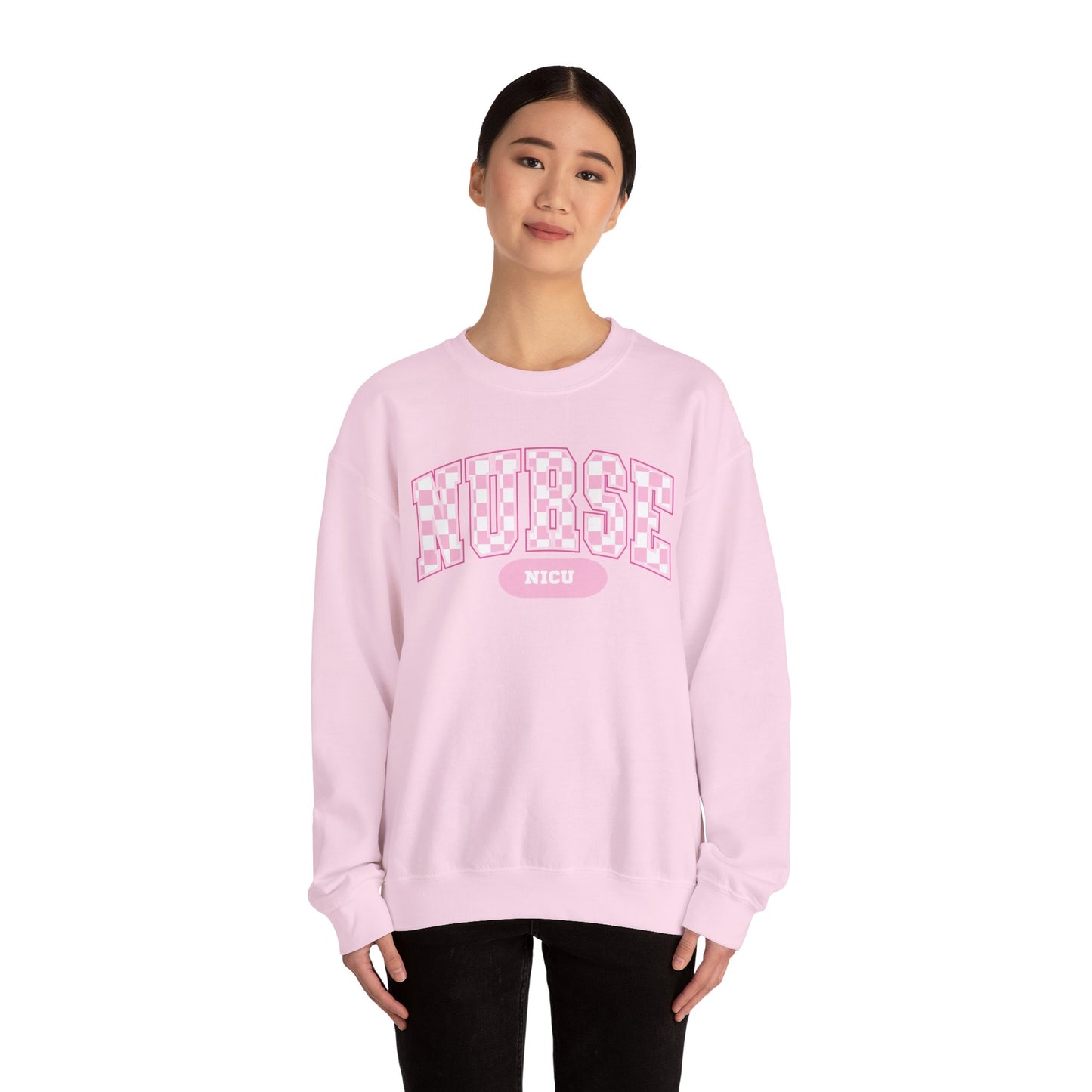 Retro Checkered NICU Nurse Varsity Letter Nurse Sweatshirt, Gildan Comfy Sweatshirt
