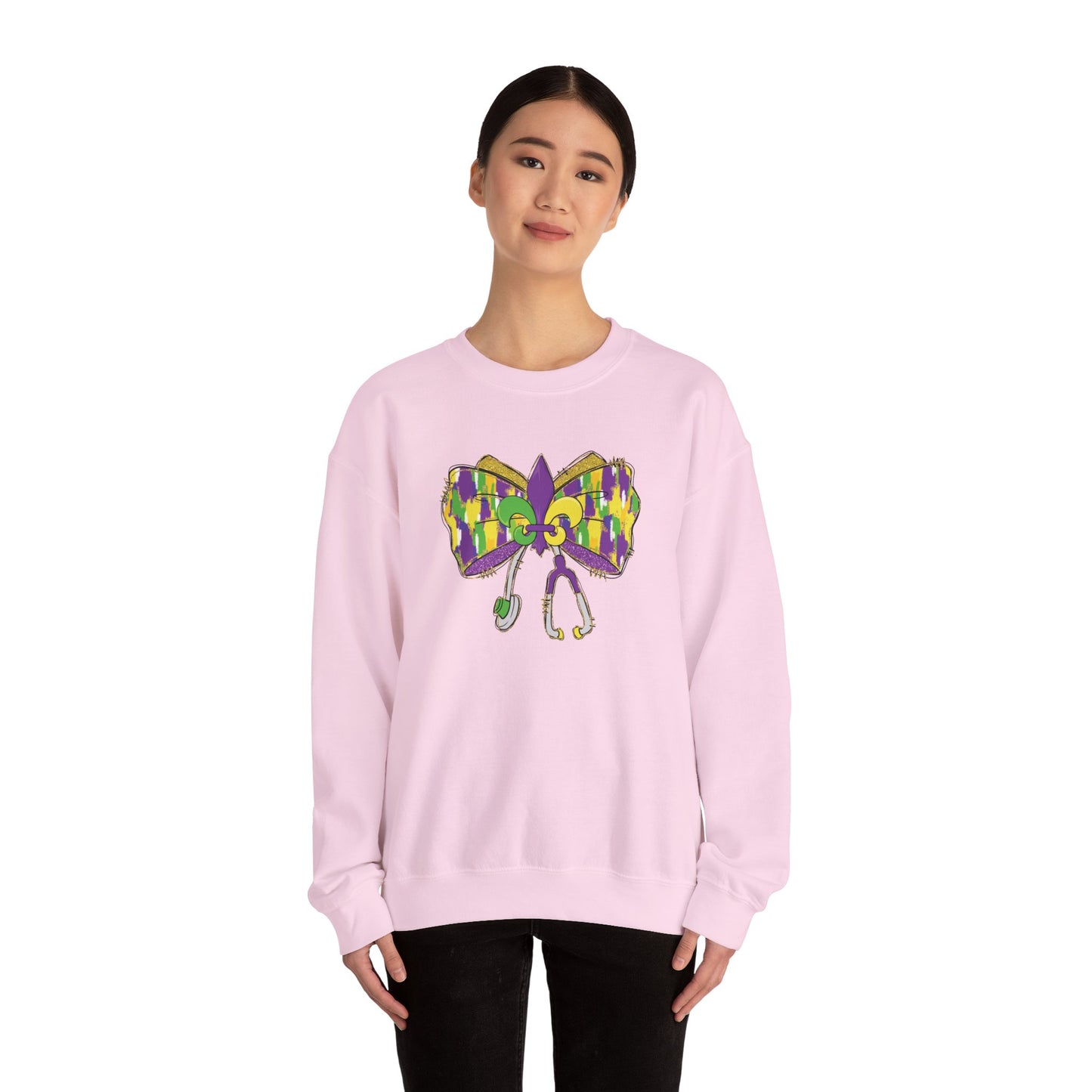 Mardi Gras  colorful bow Nurse Gildan Sweatshirt