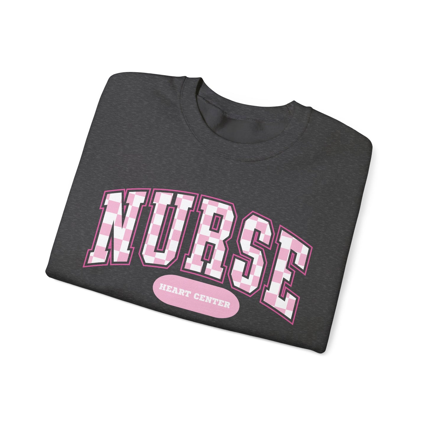 Retro Checkered Heart Center Varsity Letter Nurse Sweatshirt, Comfy Gildan Sweatshirt
