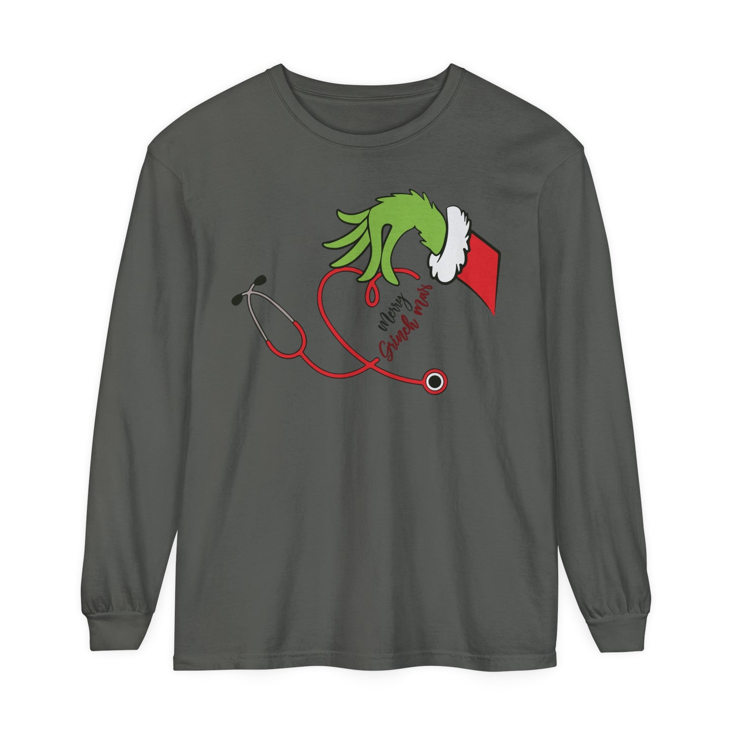 Merry Grinchmas, Santa Christmas sweater, comfort colors long sleeve, gift for any nurse this Holiday Season