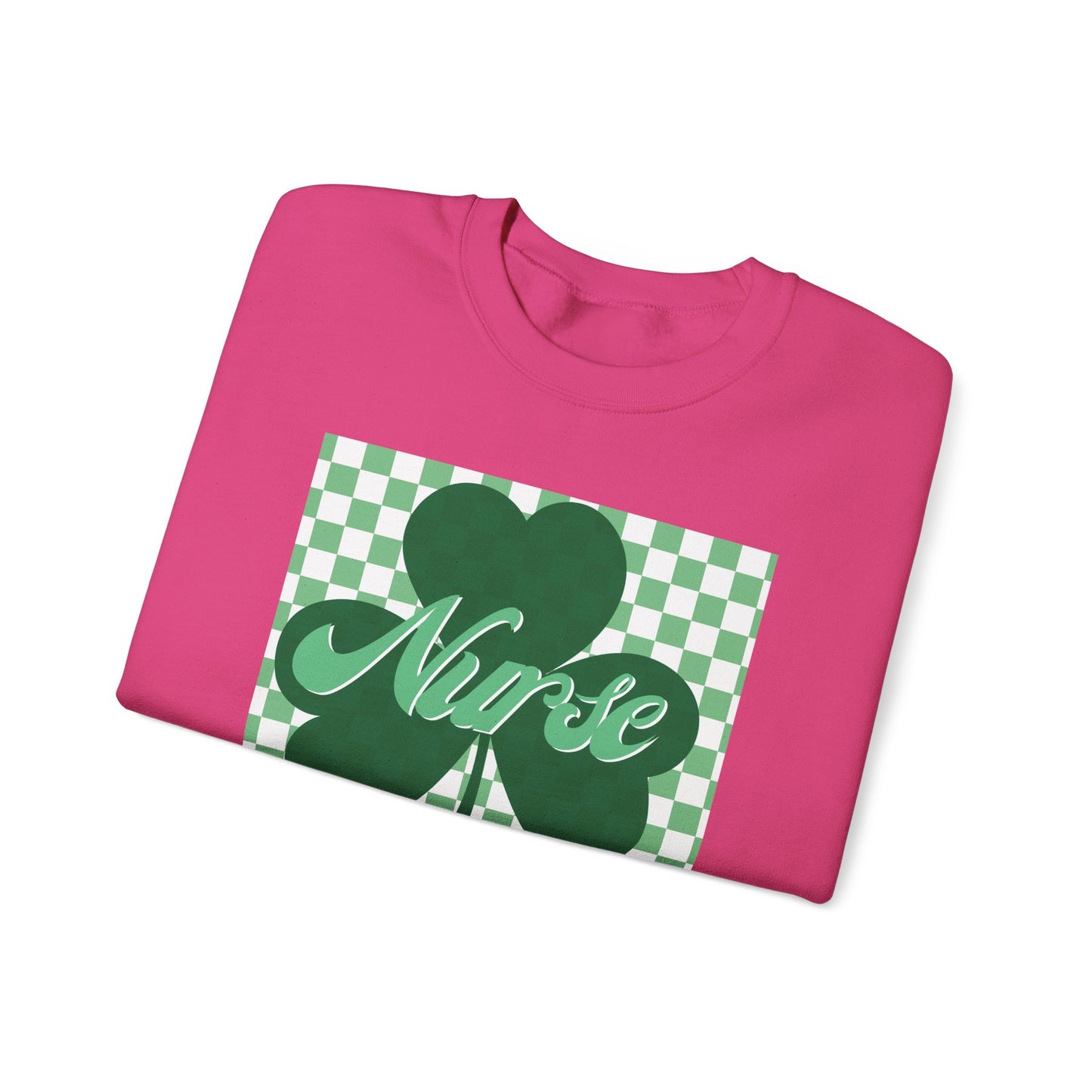 Retro Green Checkered Clover Nurse St. Patricks Clover Sweatshirt,  Heart RN, nurse, retro lucky nurse, ED RN Nurse St. Pattys Sweatshirt