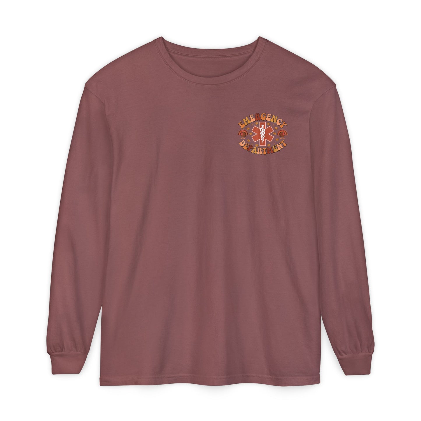 Turkey front ED sign, thanksgiving theme ED Nurse longsleeve , pediatric nurse shirt, comfort colors turkey nurse shirt, Peds nurse,fall nurse shirt