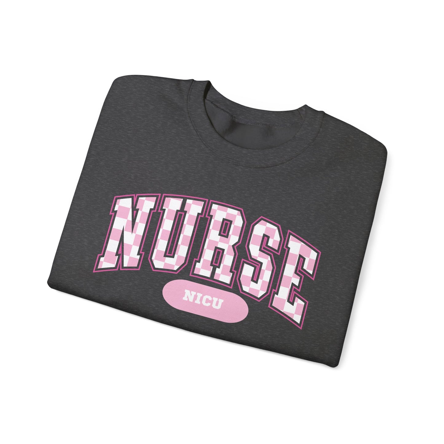 Retro Checkered NICU Nurse Varsity Letter Nurse Sweatshirt, Gildan Comfy Sweatshirt