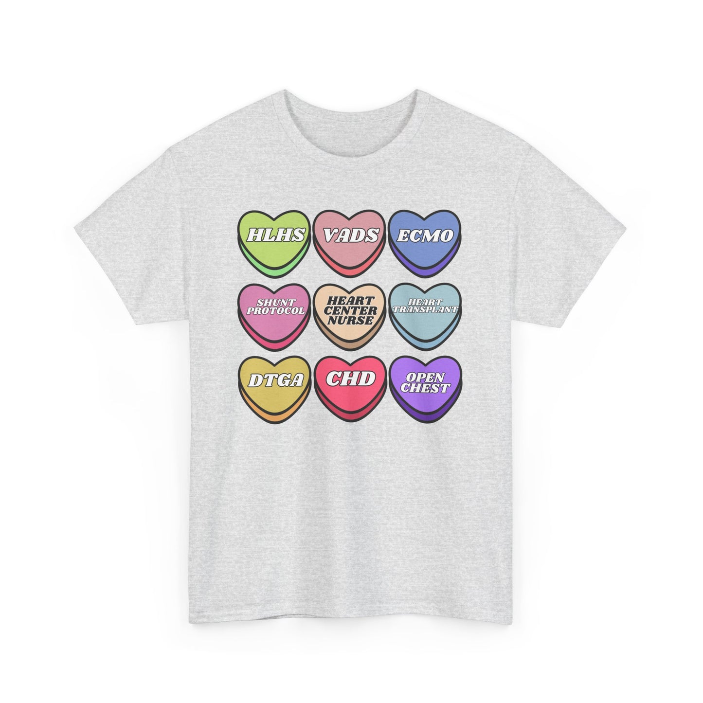 Heart Center Nurse Valentine’s Day Gildan Heavy Cotton T shirt , Cute Candy Heart Sayings, match your coworkers this Valentine’s Day
