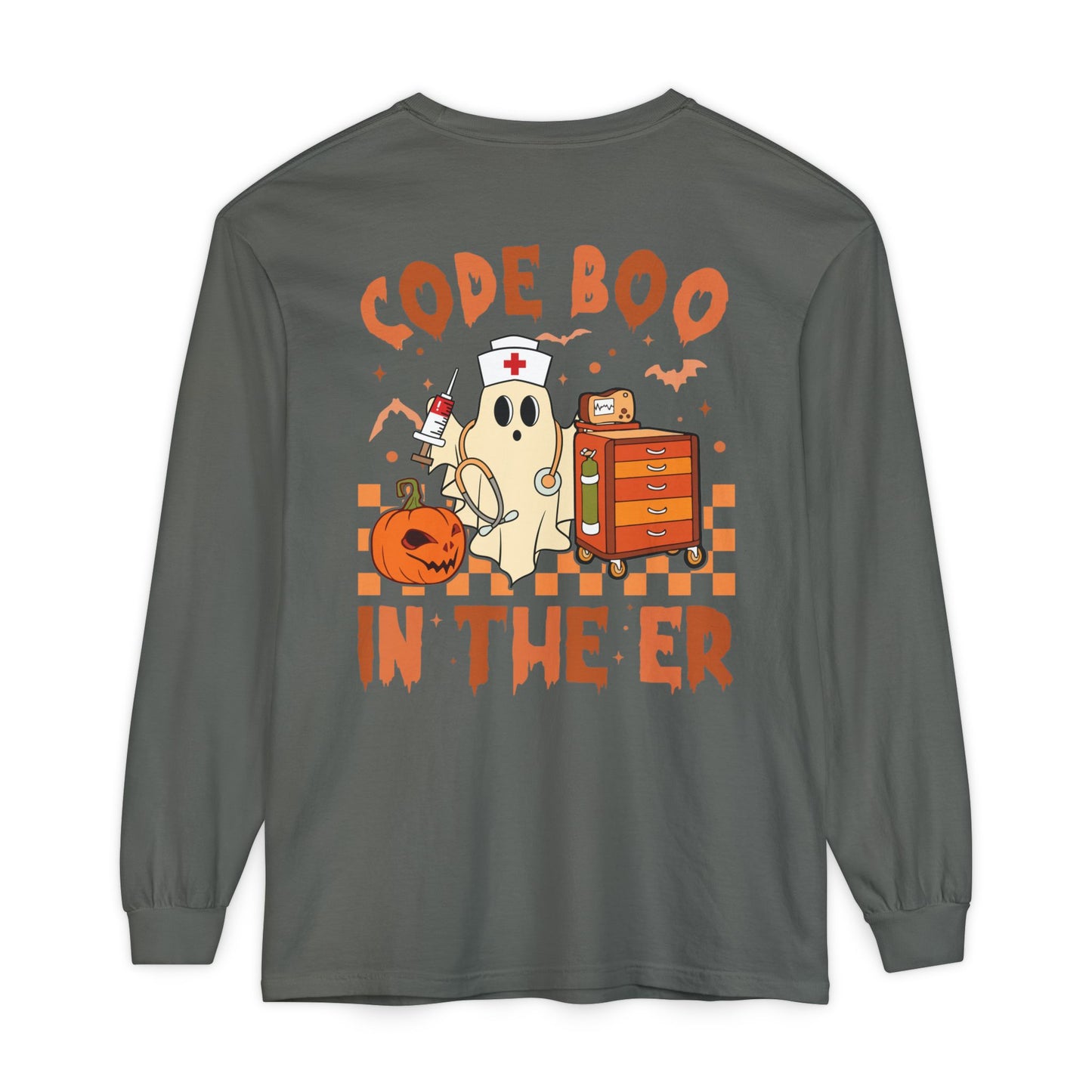 Code Boo in the ER, pediatric nurse Halloween shirt,, Comfort colors ghost nurse shirt, Peds nurse , Spooky nurse shirt