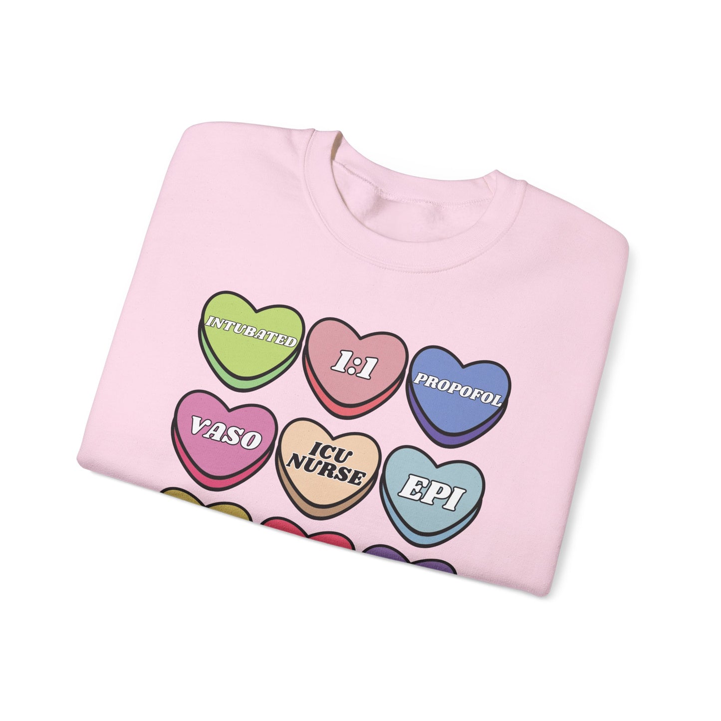 ICU Nurse Valentine’s Day Sweatshirt, Cute Candy Heart NICU Sayings, match your coworkers this Valentine’s Day